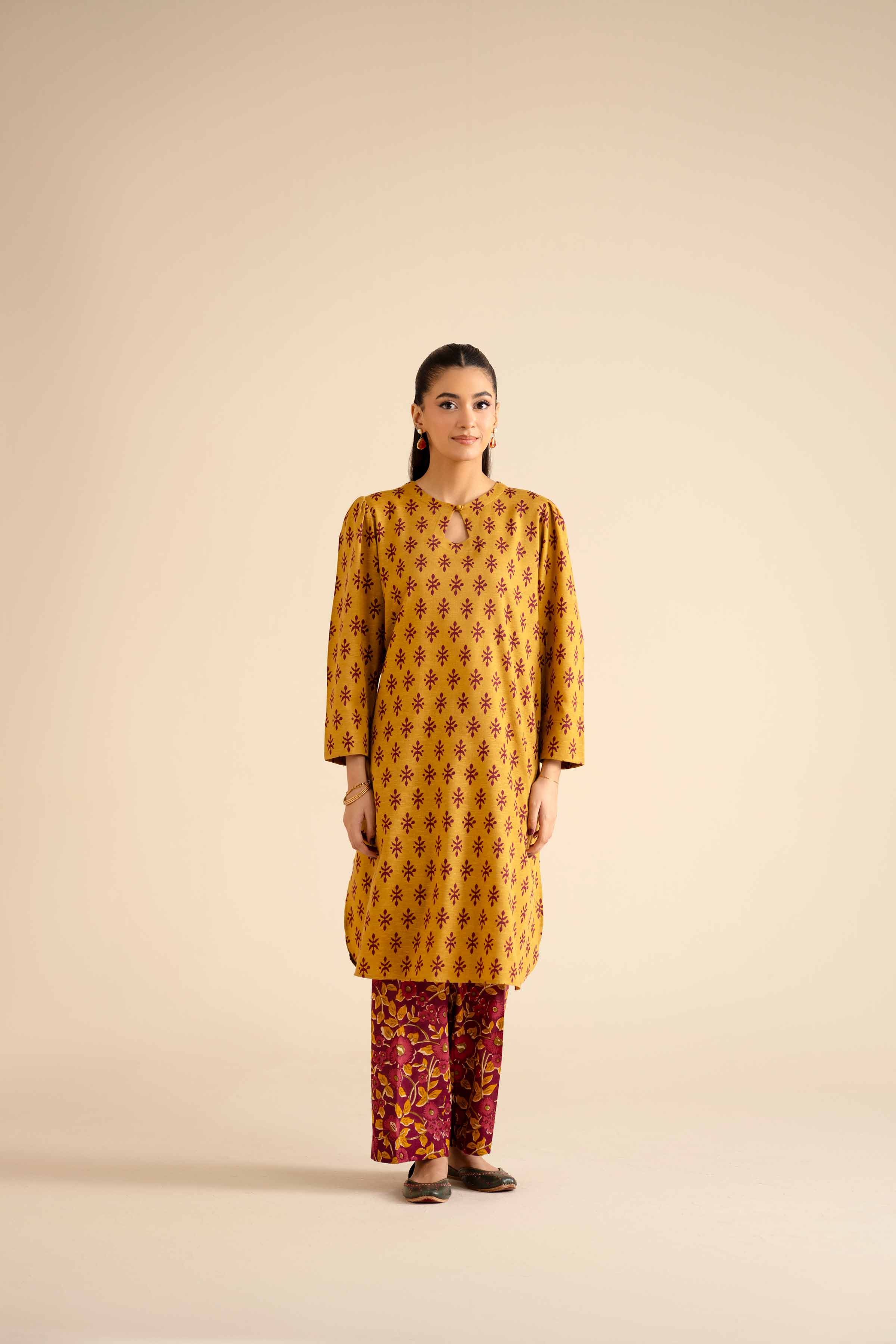 NISHATUAE - Mustard Printed Karandi 2-piece Ready to wear Dress