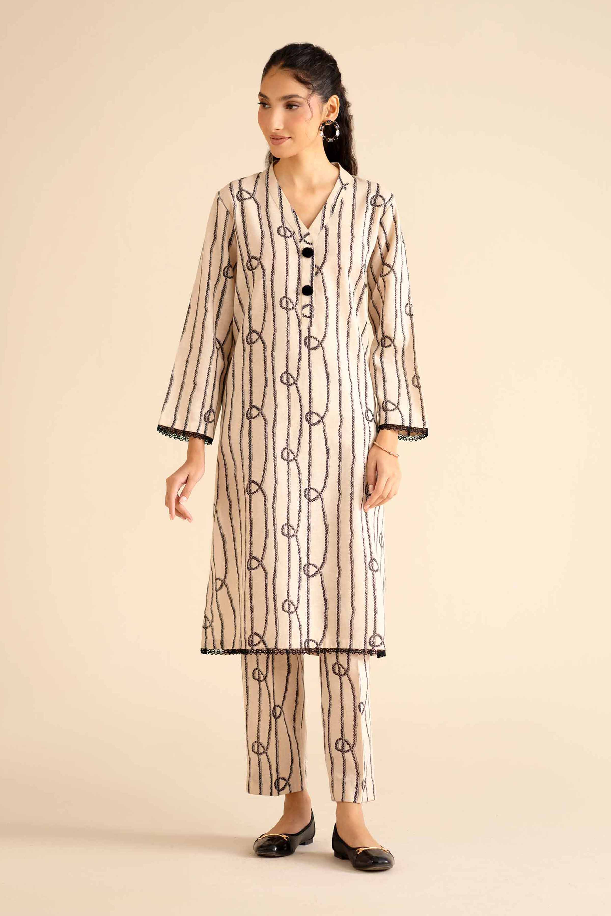 NISHATUAE - Off White Printed Karandi 2-piece Ready to wear Dress