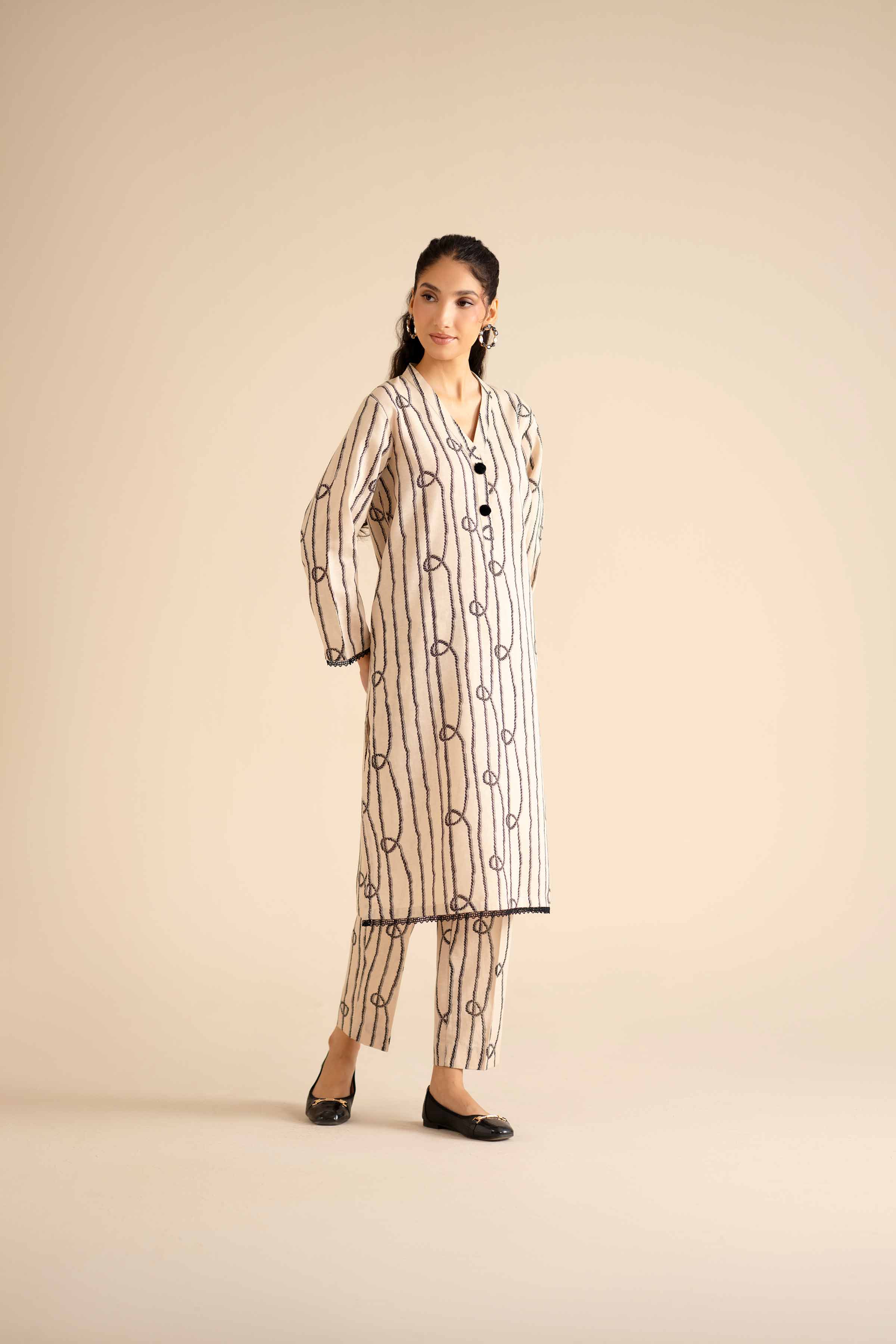 NISHATUAE - Off White Printed Karandi 2-piece Ready to wear Dress