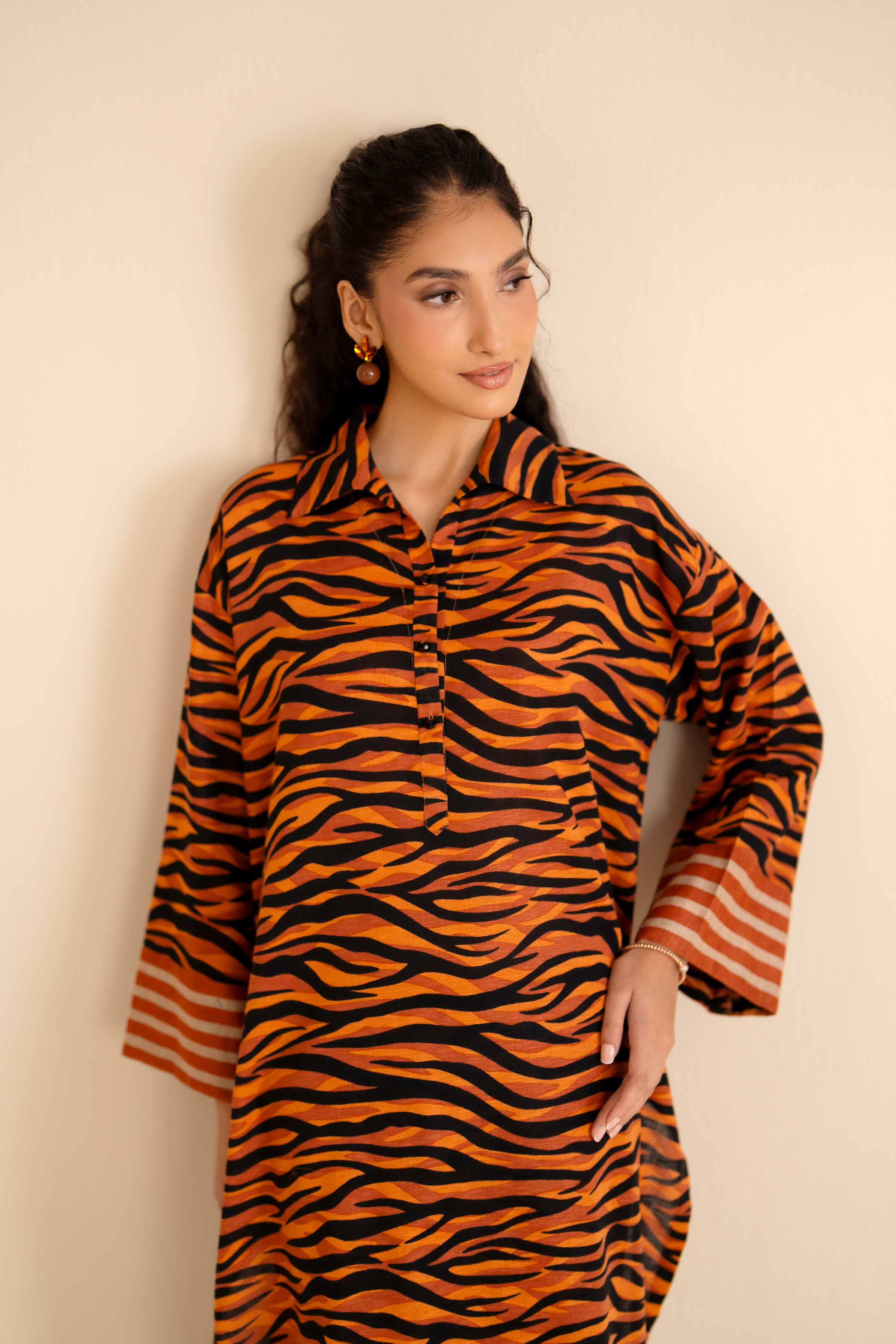 NISHATUAE - Orange Printed Cambric 2-piece Ready to wear Dress