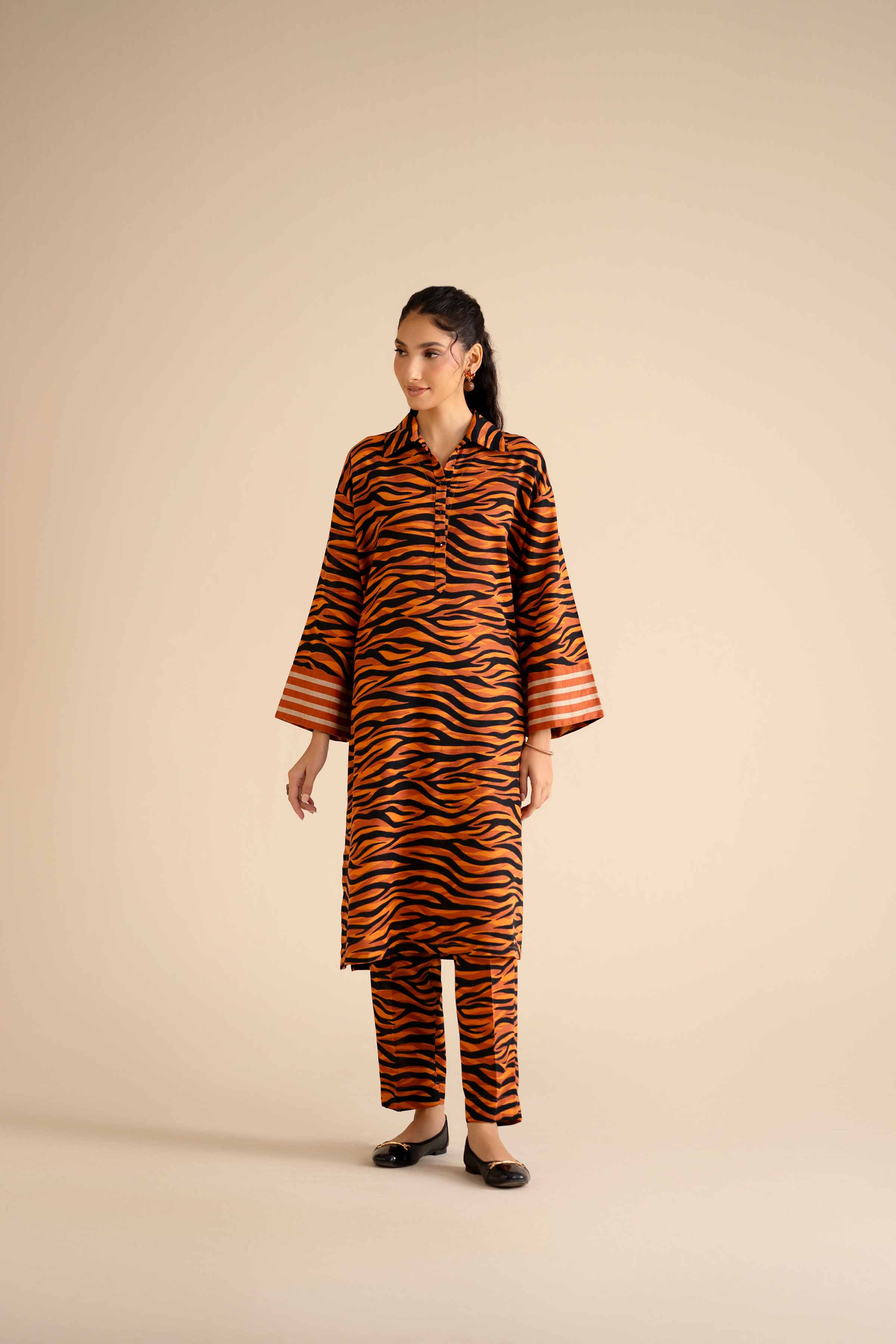 NISHATUAE - Orange Printed Cambric 2-piece Ready to wear Dress