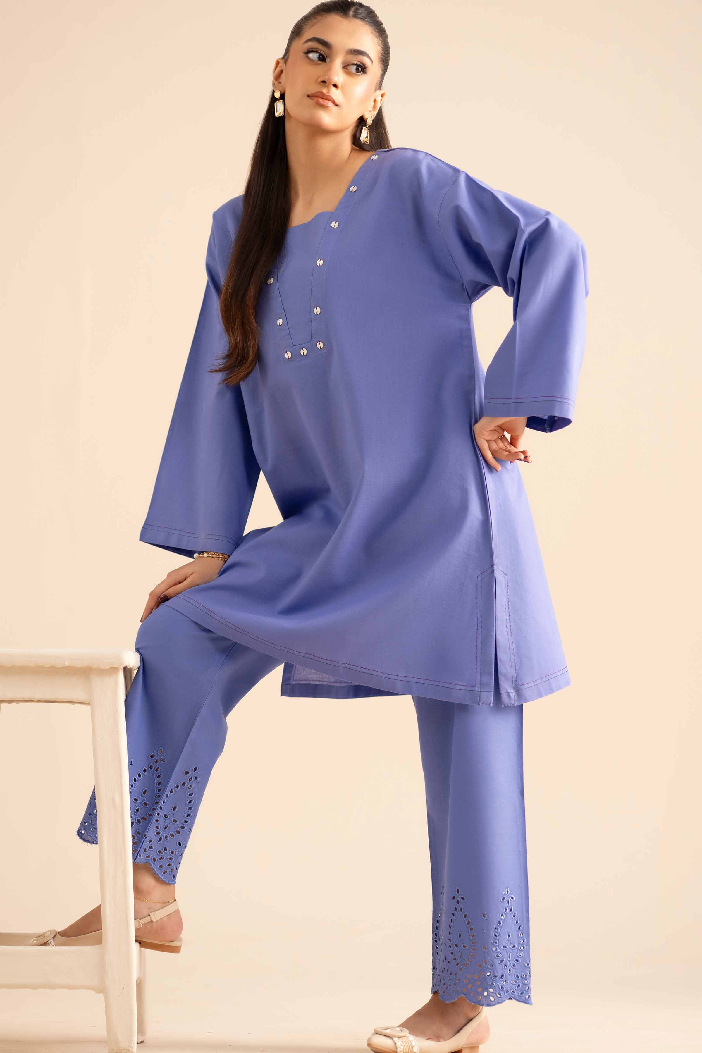 NISHATUAE - Purple Embroidered Cotton 2-piece Ready to wear Dress