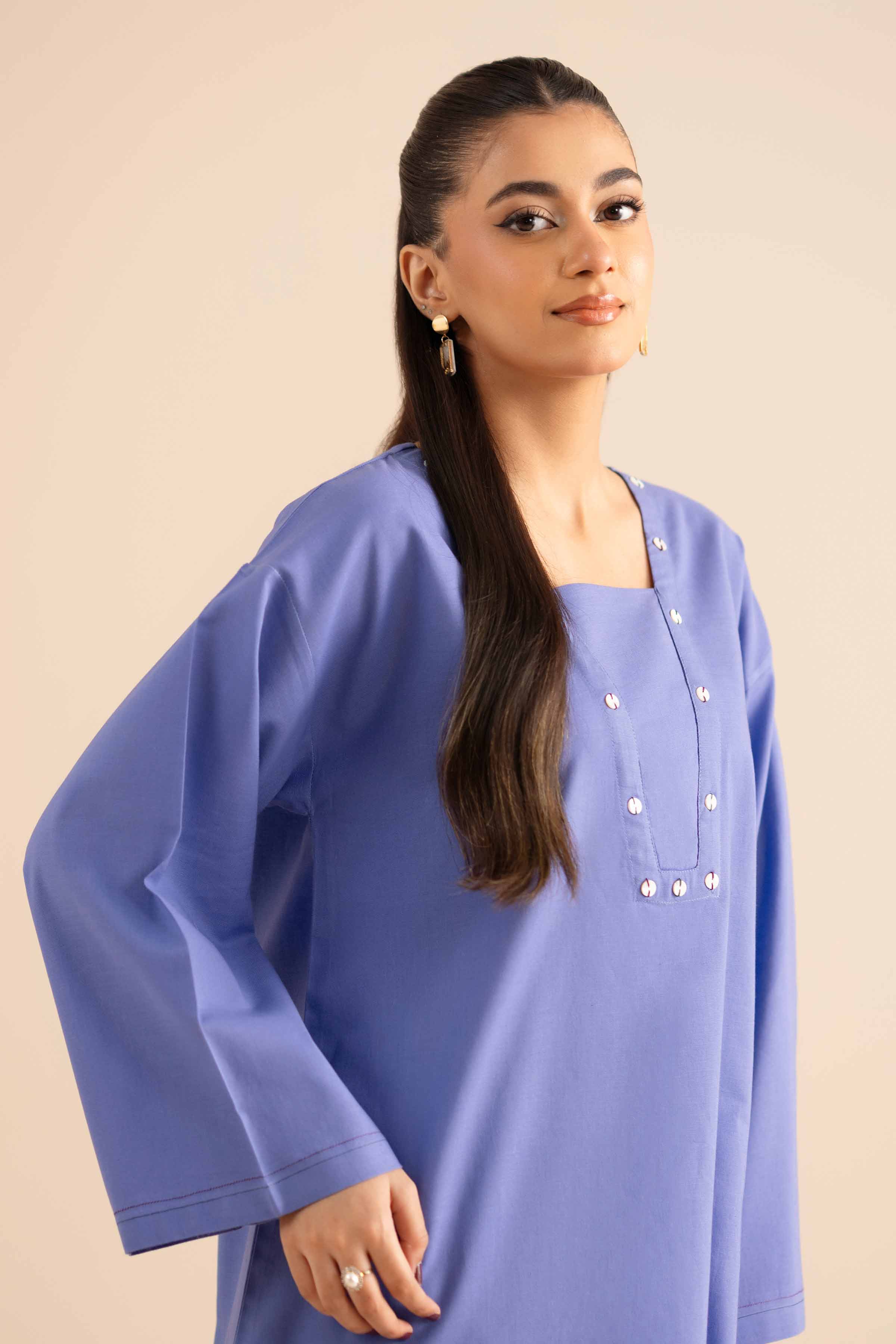 NISHATUAE - Purple Embroidered Cotton 2-piece Ready to wear Dress