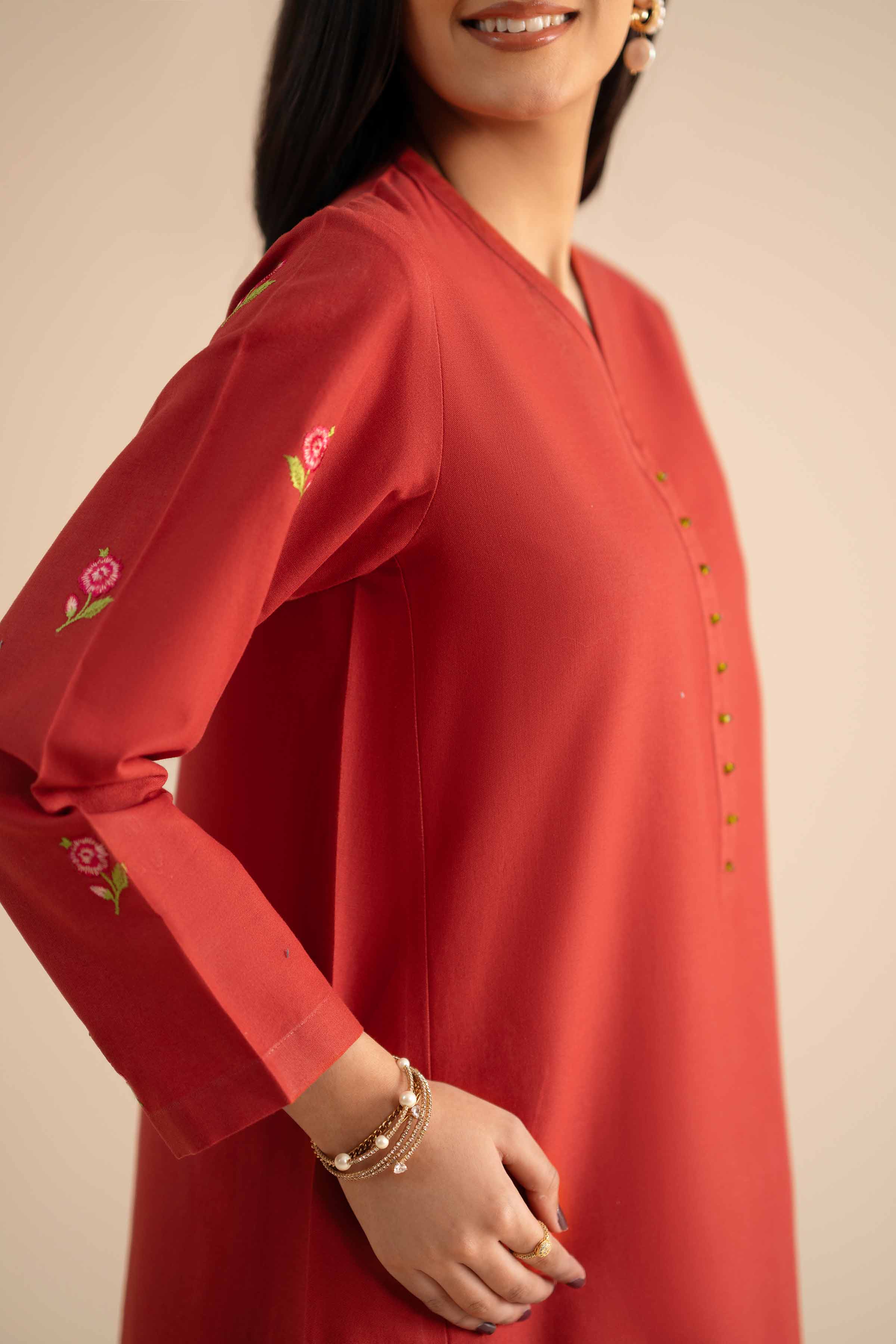 NISHATUAE - Orange Embroidered Cotton 2-piece Ready to wear Dress