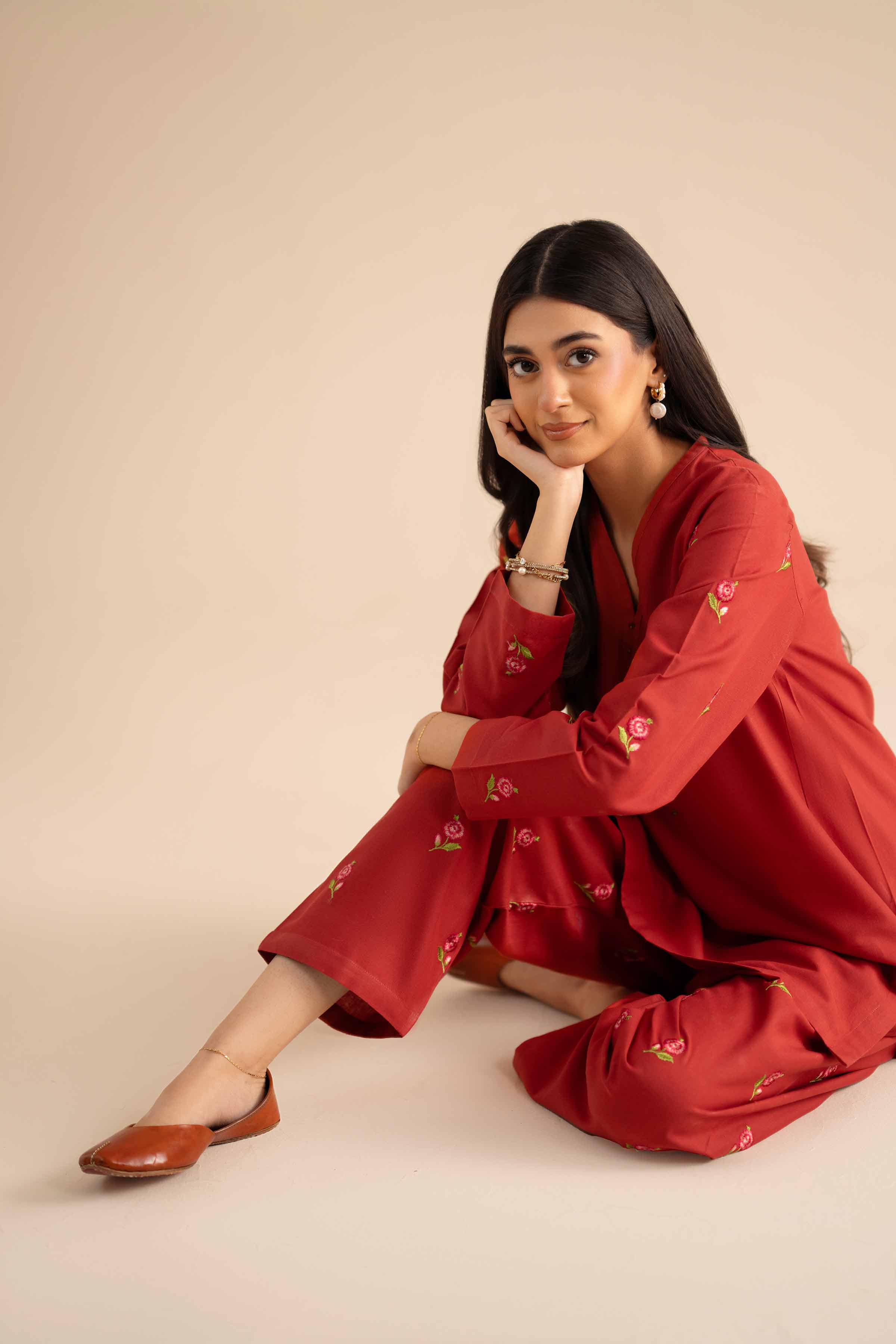 NISHATUAE - Orange Embroidered Cotton 2-piece Ready to wear Dress