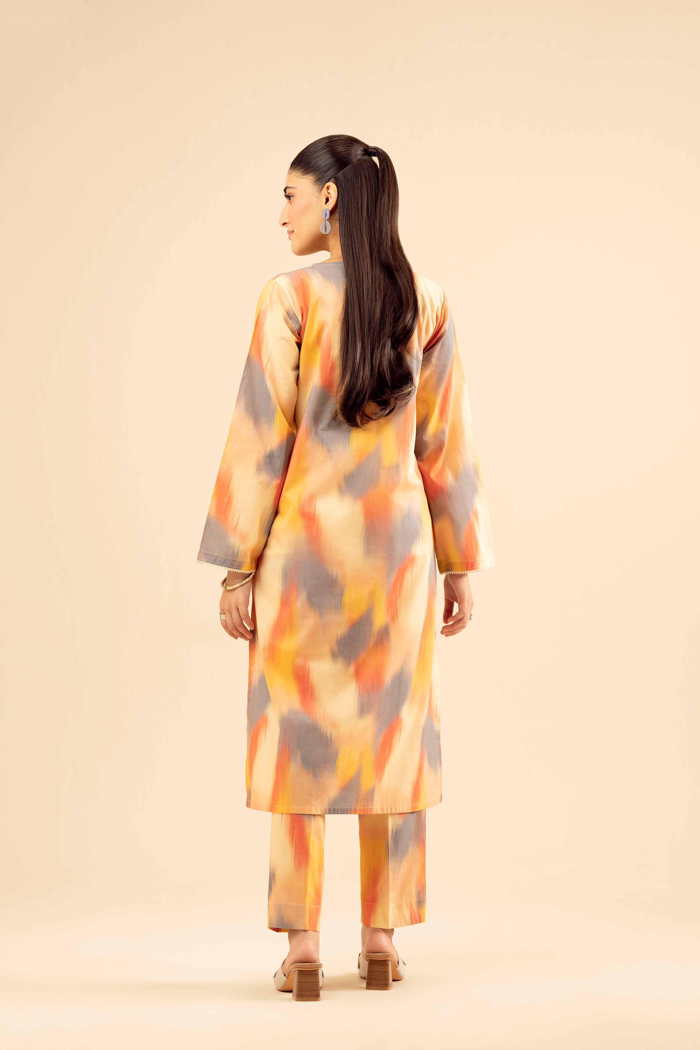 NISHATUAE - Beige Printed Cambric 2-piece Ready to wear Dress