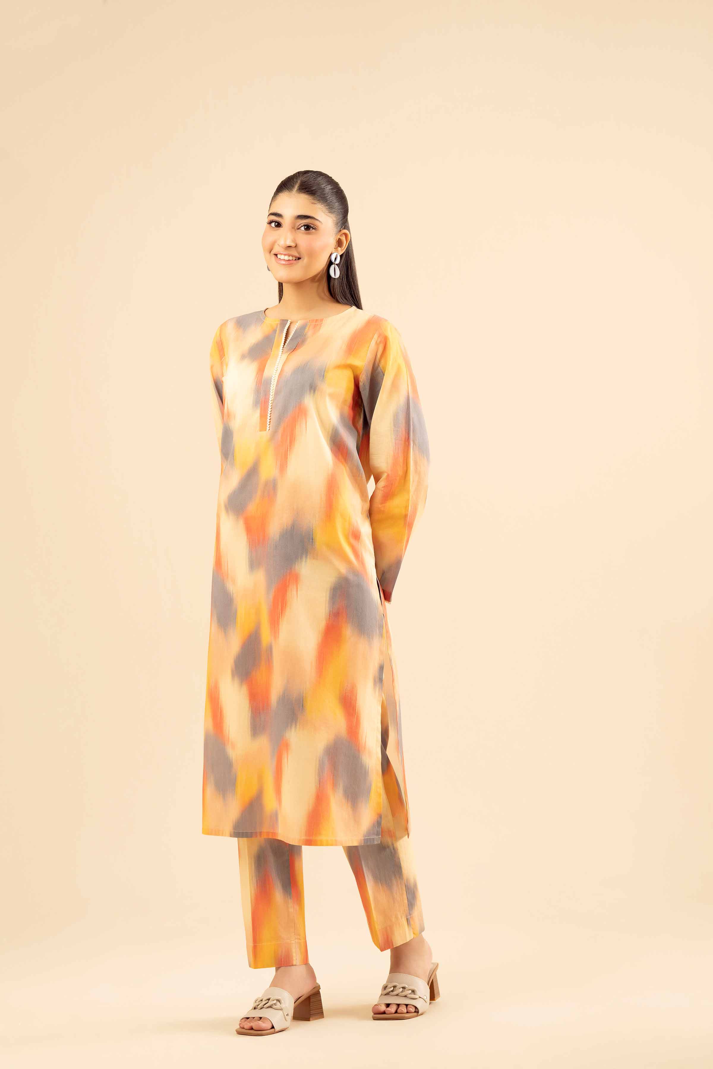 NISHATUAE - Beige Printed Cambric 2-piece Ready to wear Dress