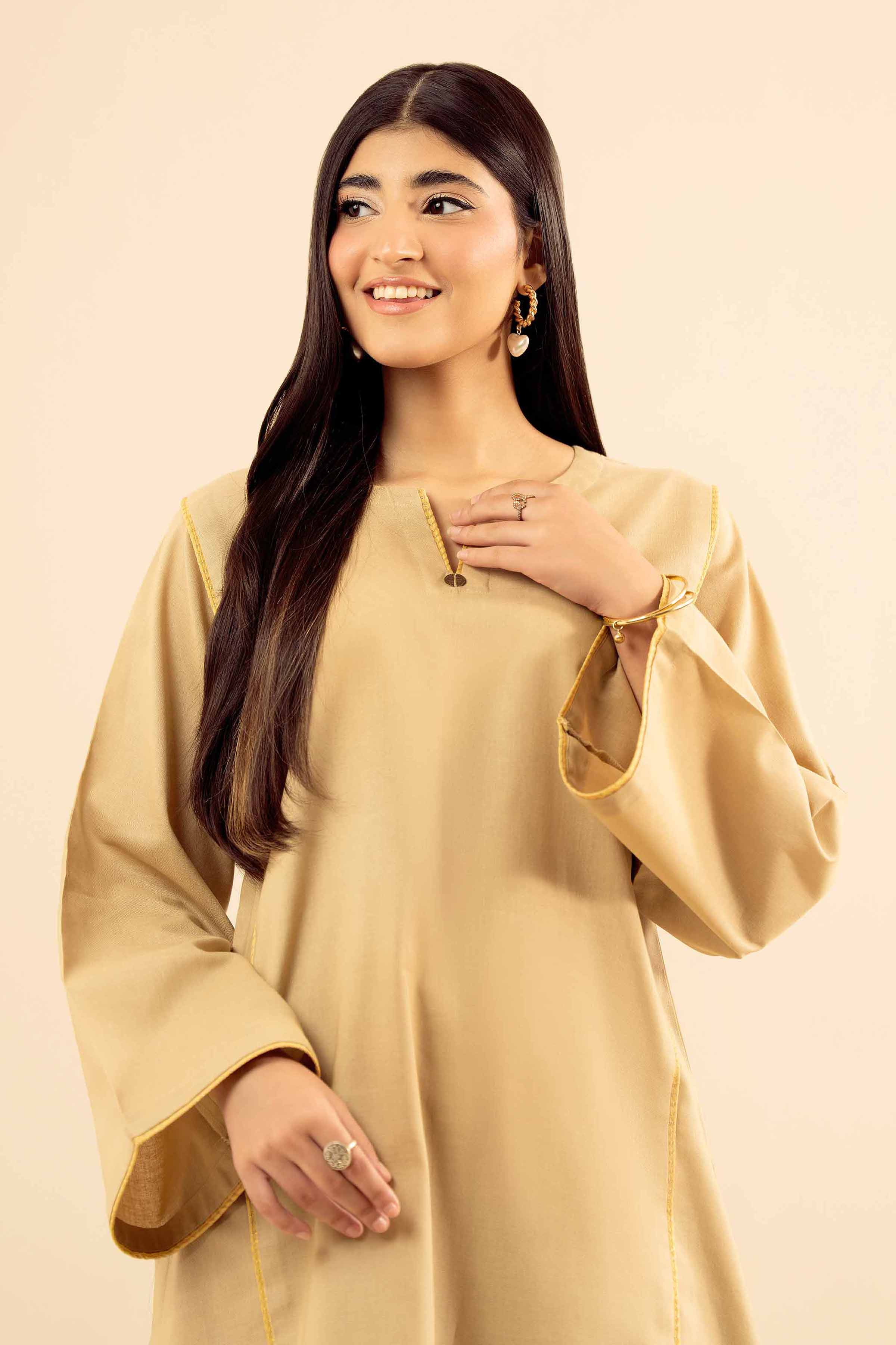 NISHATUAE - Brown Embroidered Cotton 2-piece Ready to wear Dress