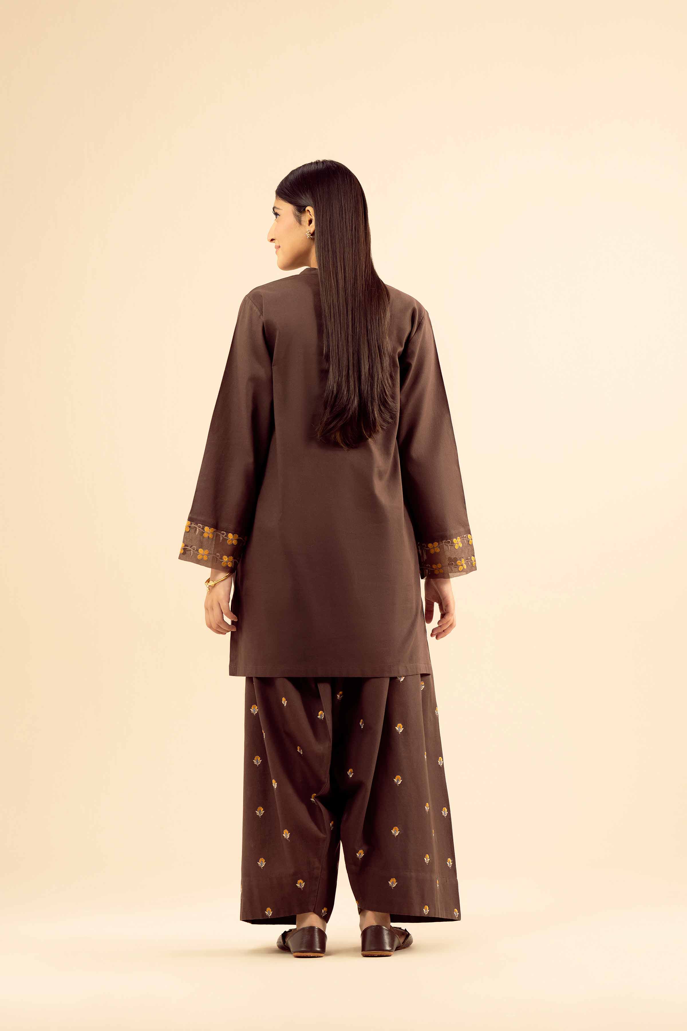 NISHATUAE - Brown Embroidered Cotton 2-piece Ready to wear Dress