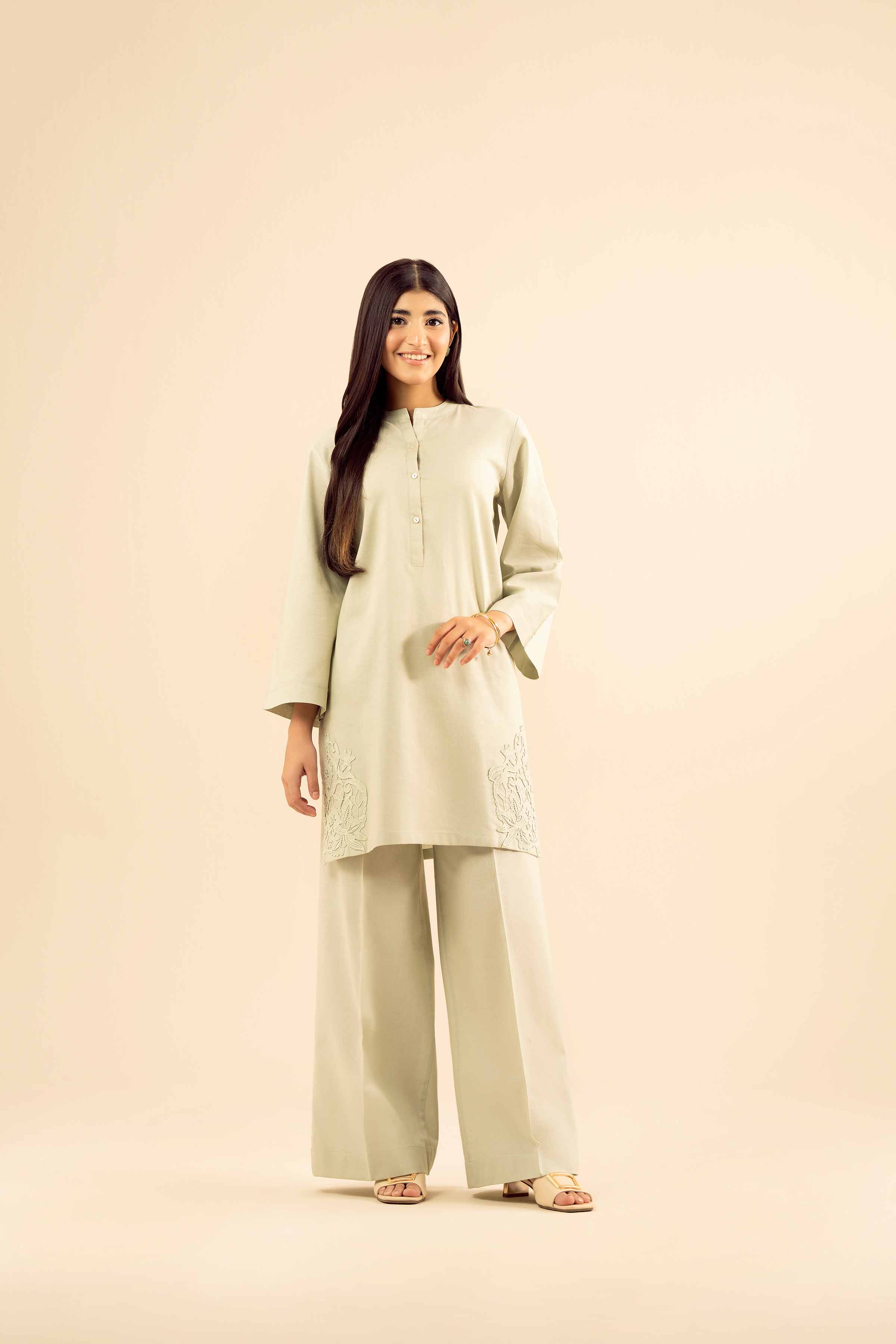 NISHATUAE - Green Solids Cotton 2-piece Ready to wear Dress