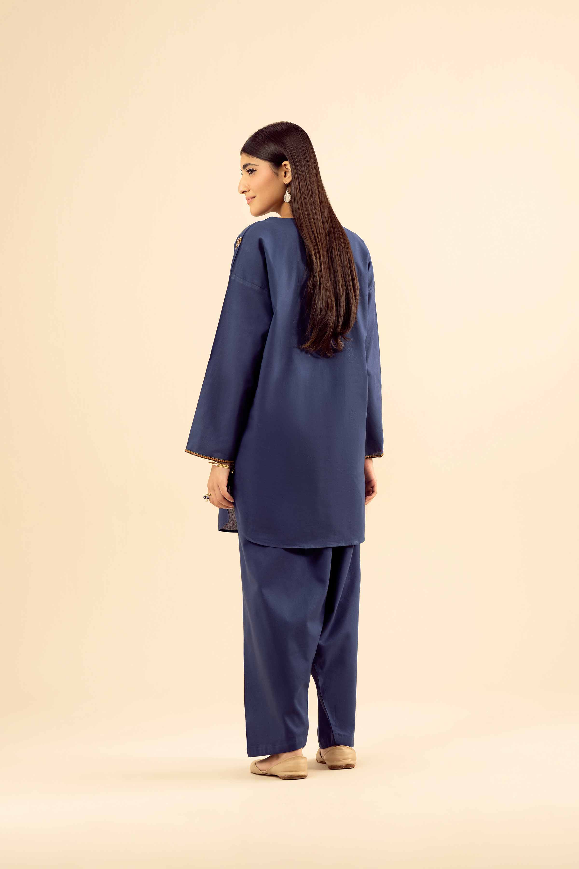 NISHATUAE - Blue Embroidered Cotton 2-piece Ready to wear Dress