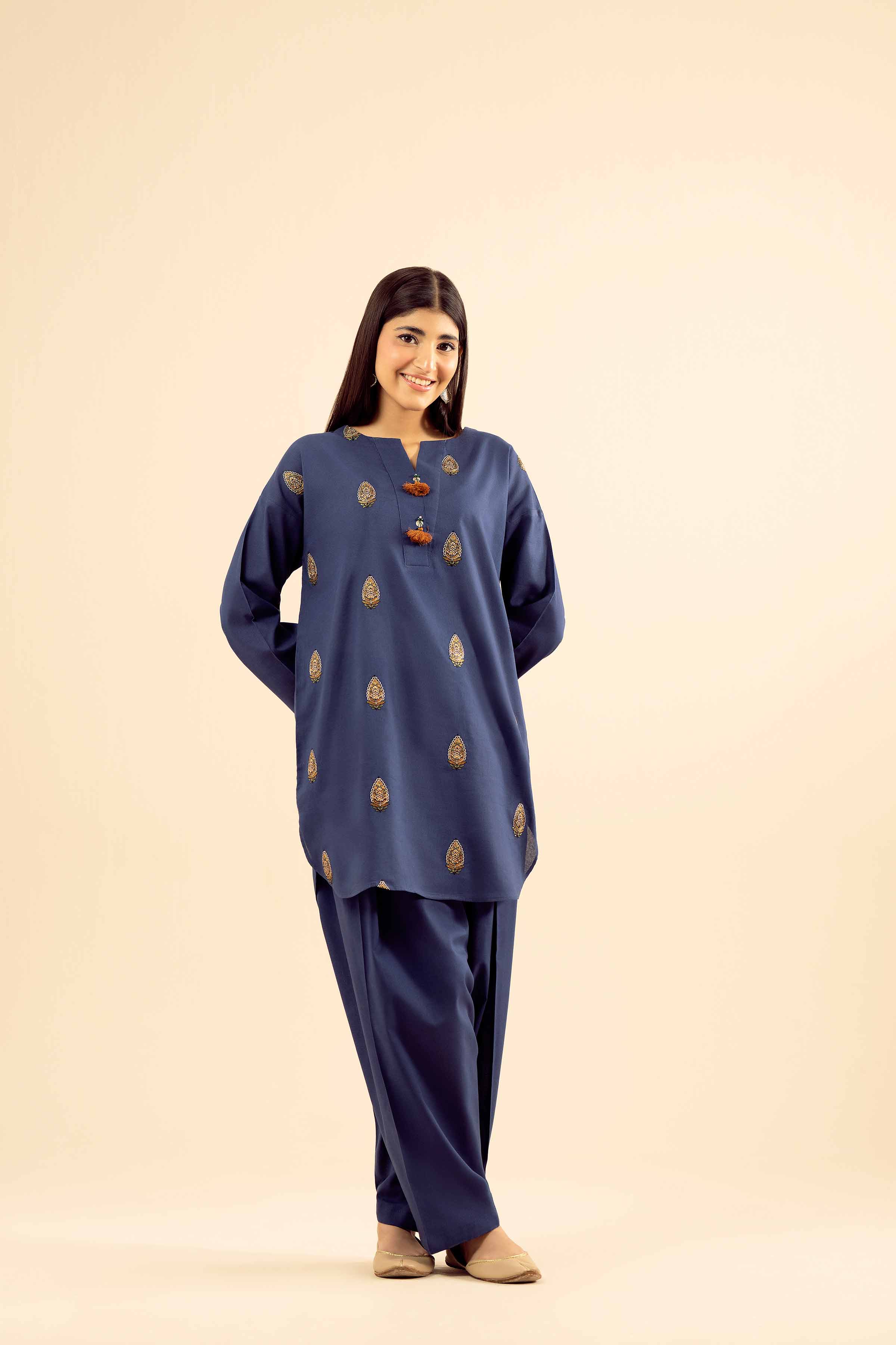 NISHATUAE - Blue Embroidered Cotton 2-piece Ready to wear Dress