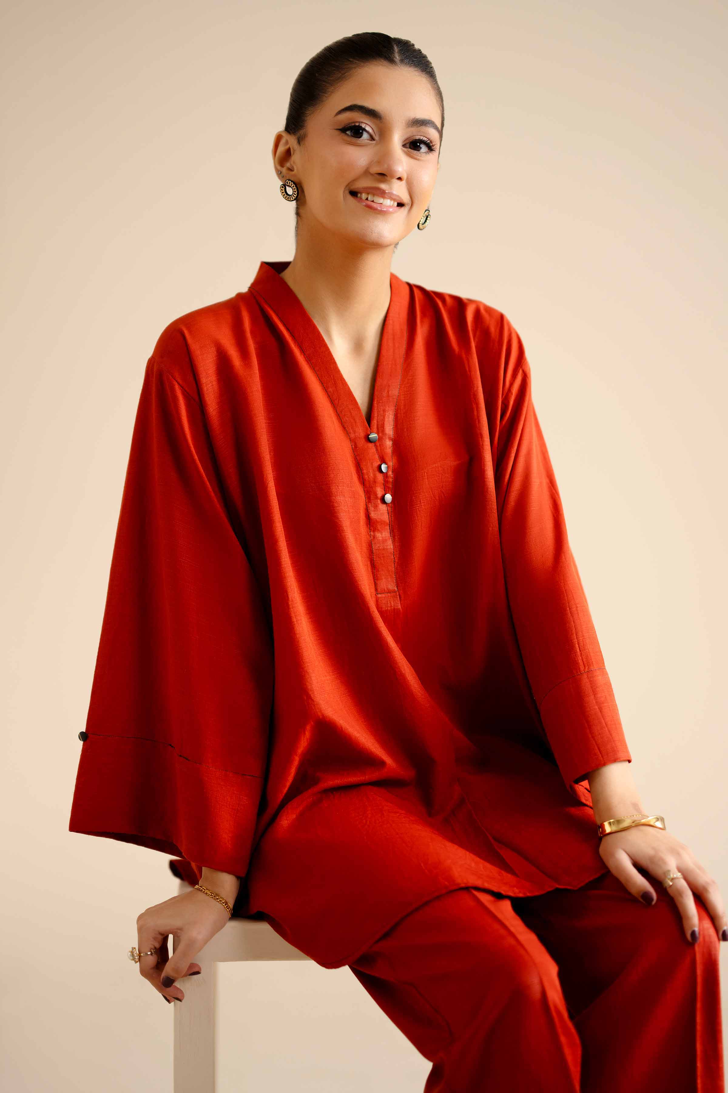 NISHATUAE - Orange Solids Silk 2-piece Ready to wear Dress