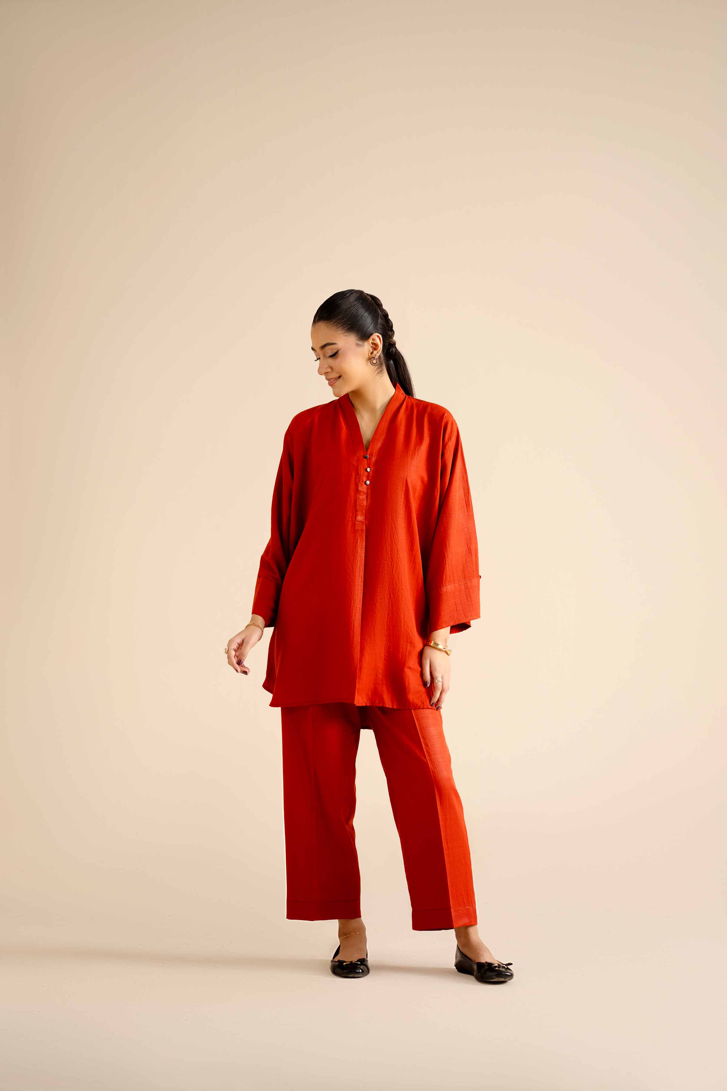 NISHATUAE - Orange Solids Silk 2-piece Ready to wear Dress