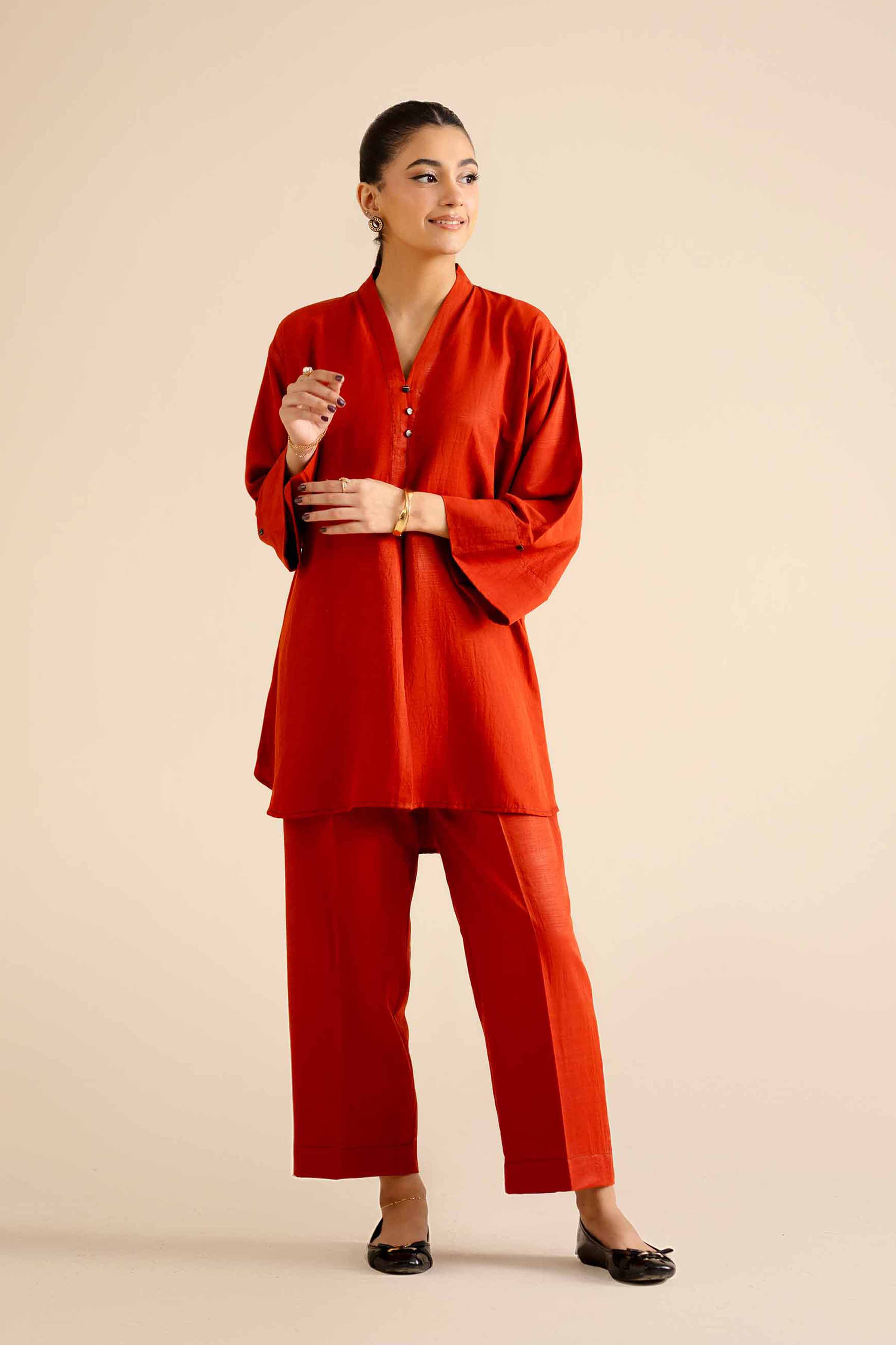 NISHATUAE - Orange Solids Silk 2-piece Ready to wear Dress