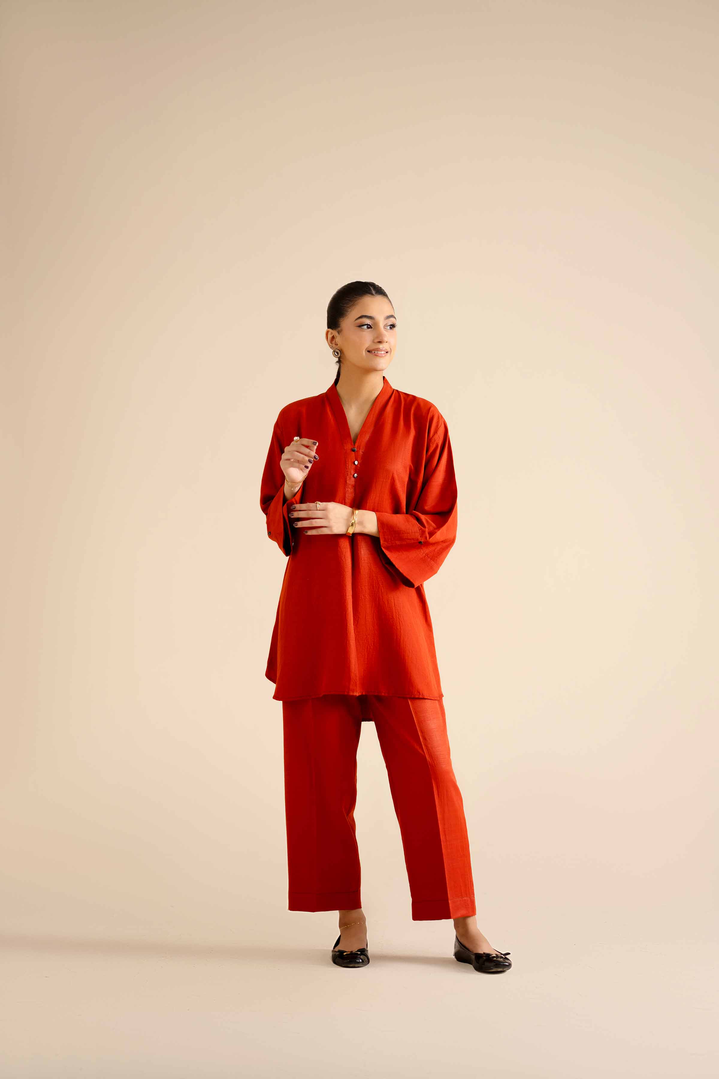 NISHATUAE - Orange Solids Silk 2-piece Ready to wear Dress