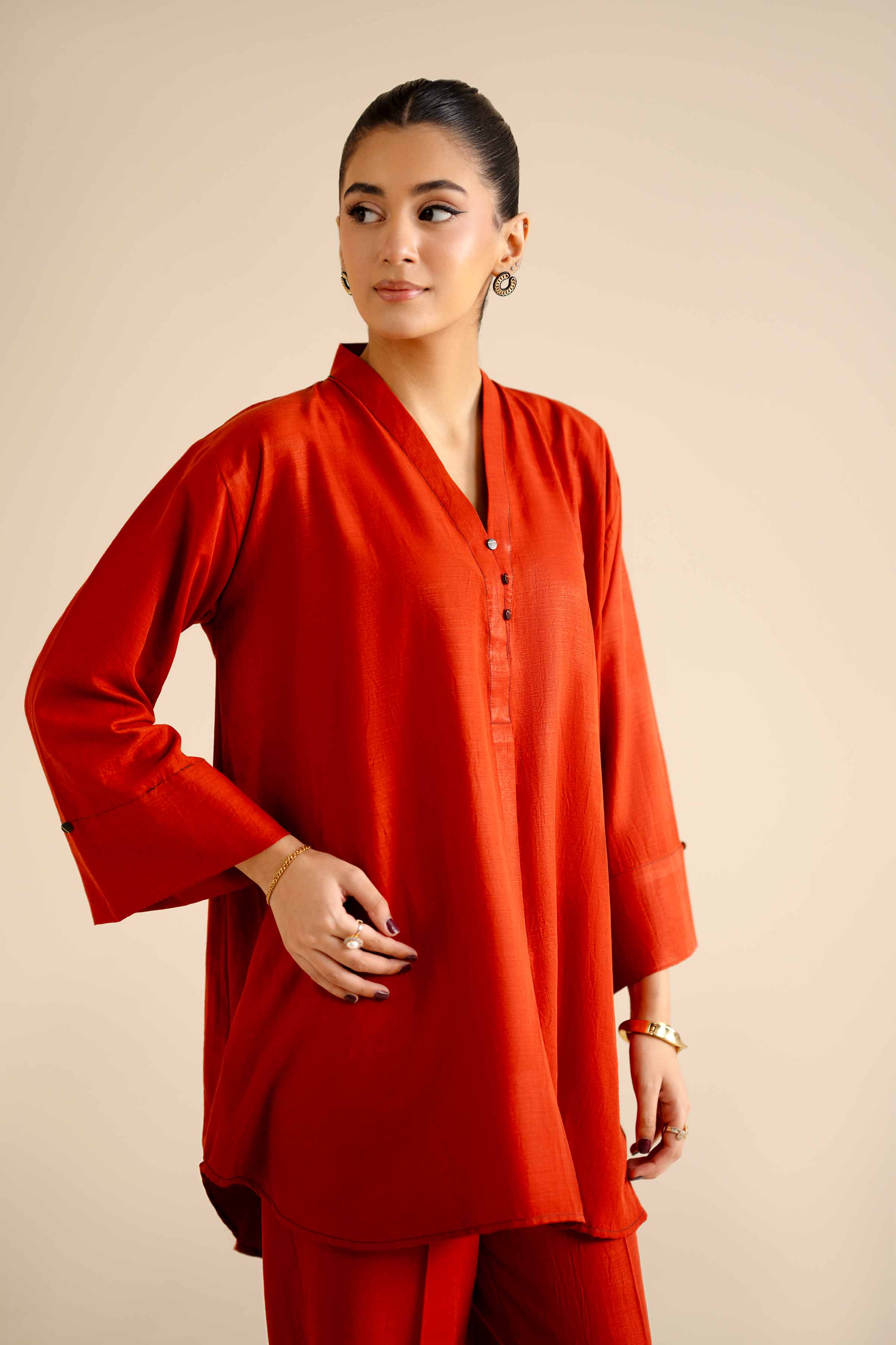 NISHATUAE - Orange Solids Silk 2-piece Ready to wear Dress