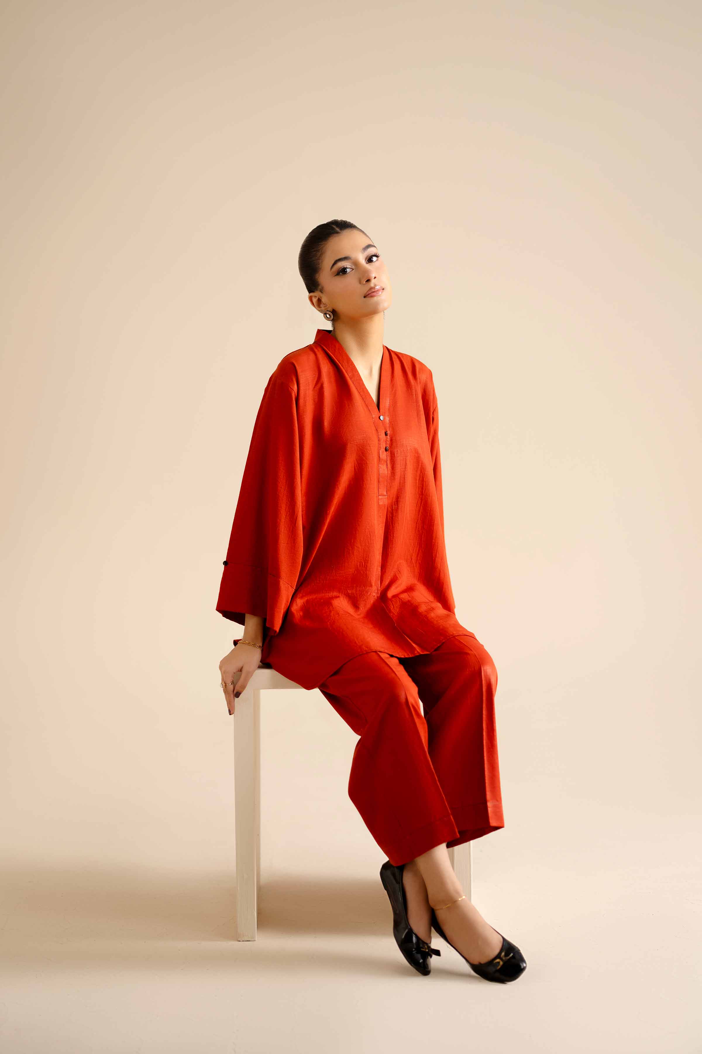 NISHATUAE - Orange Solids Silk 2-piece Ready to wear Dress