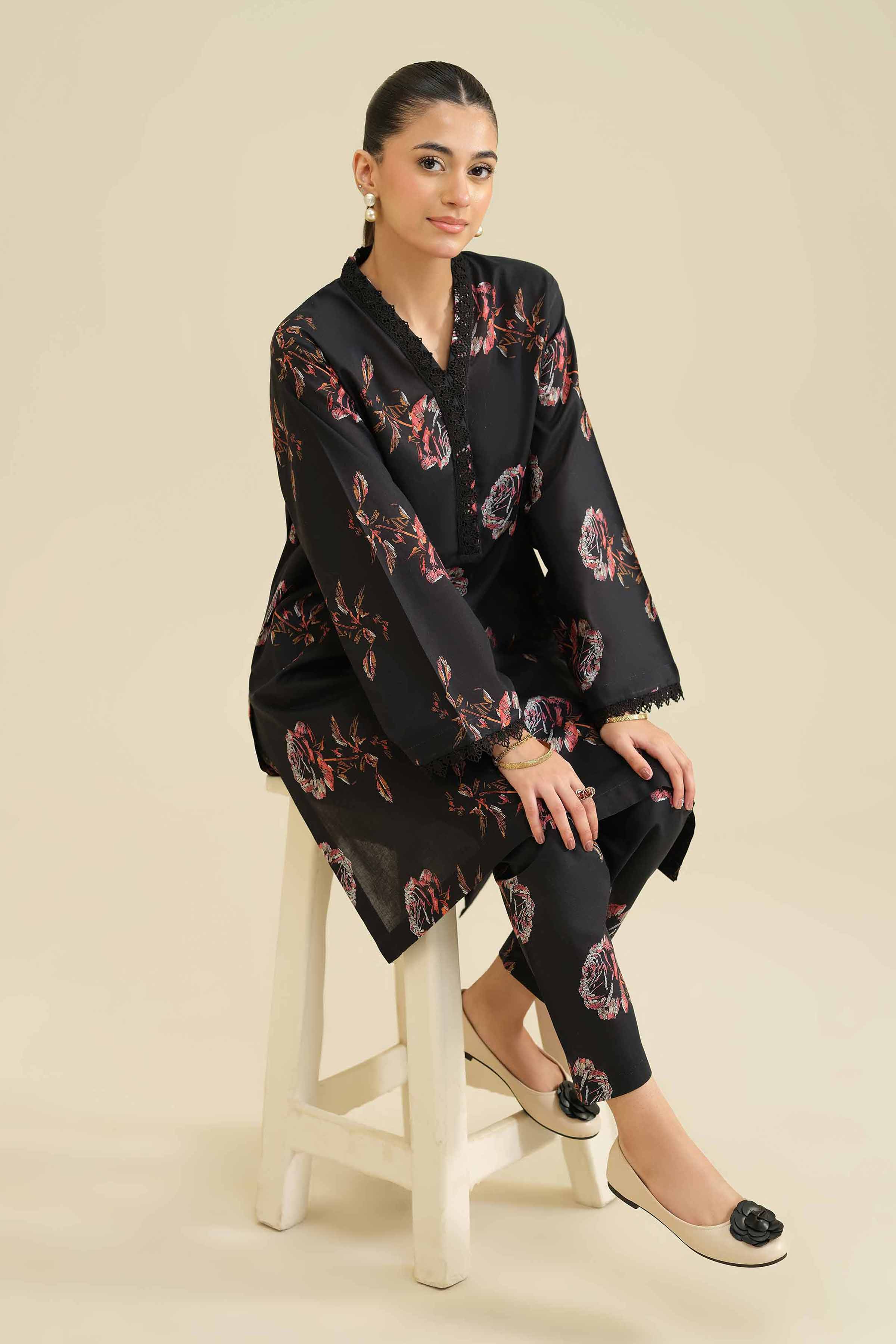 NISHATUAE - Black Printed Cambric 2-piece Ready to wear Dress