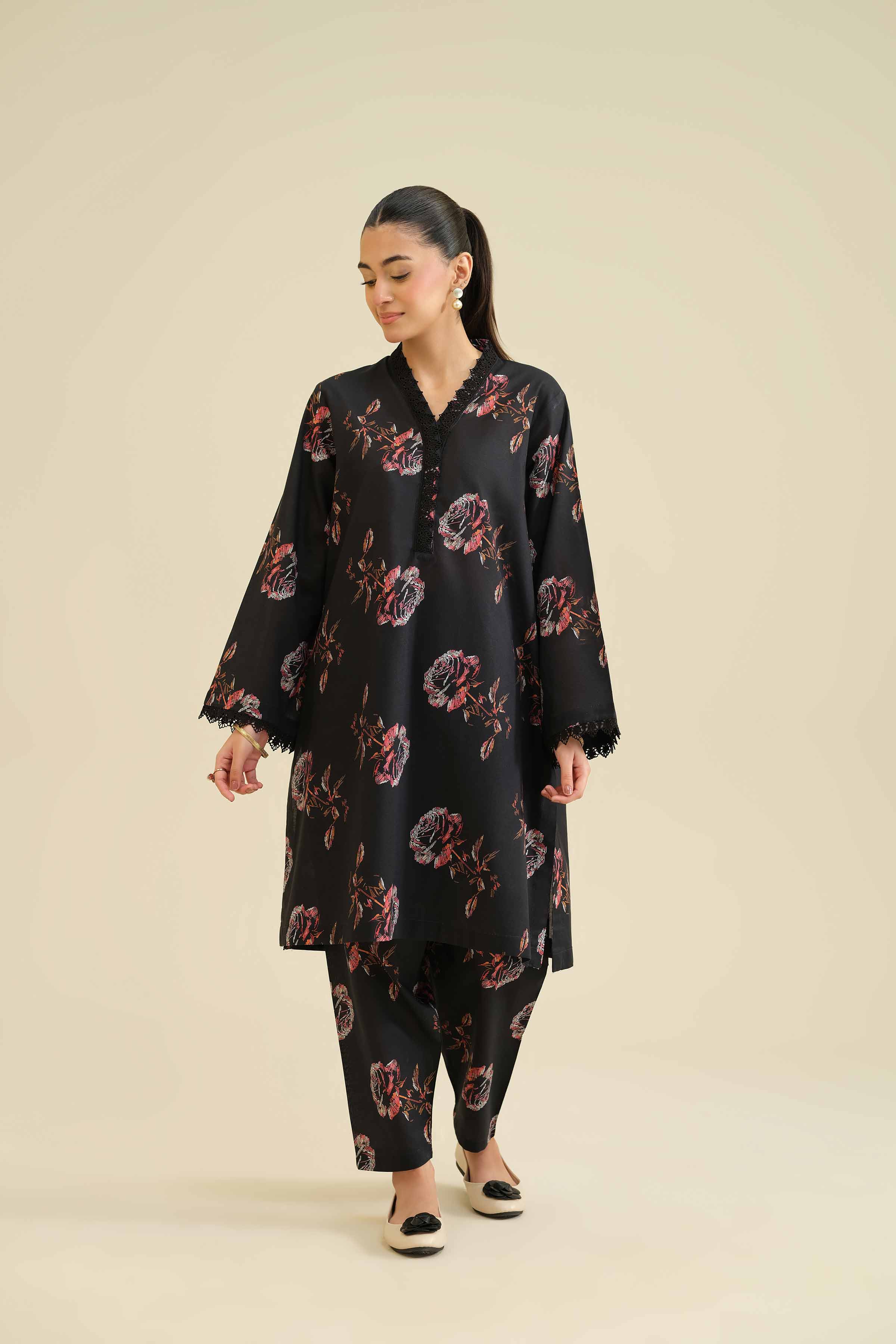 NISHATUAE - Black Printed Cambric 2-piece Ready to wear Dress