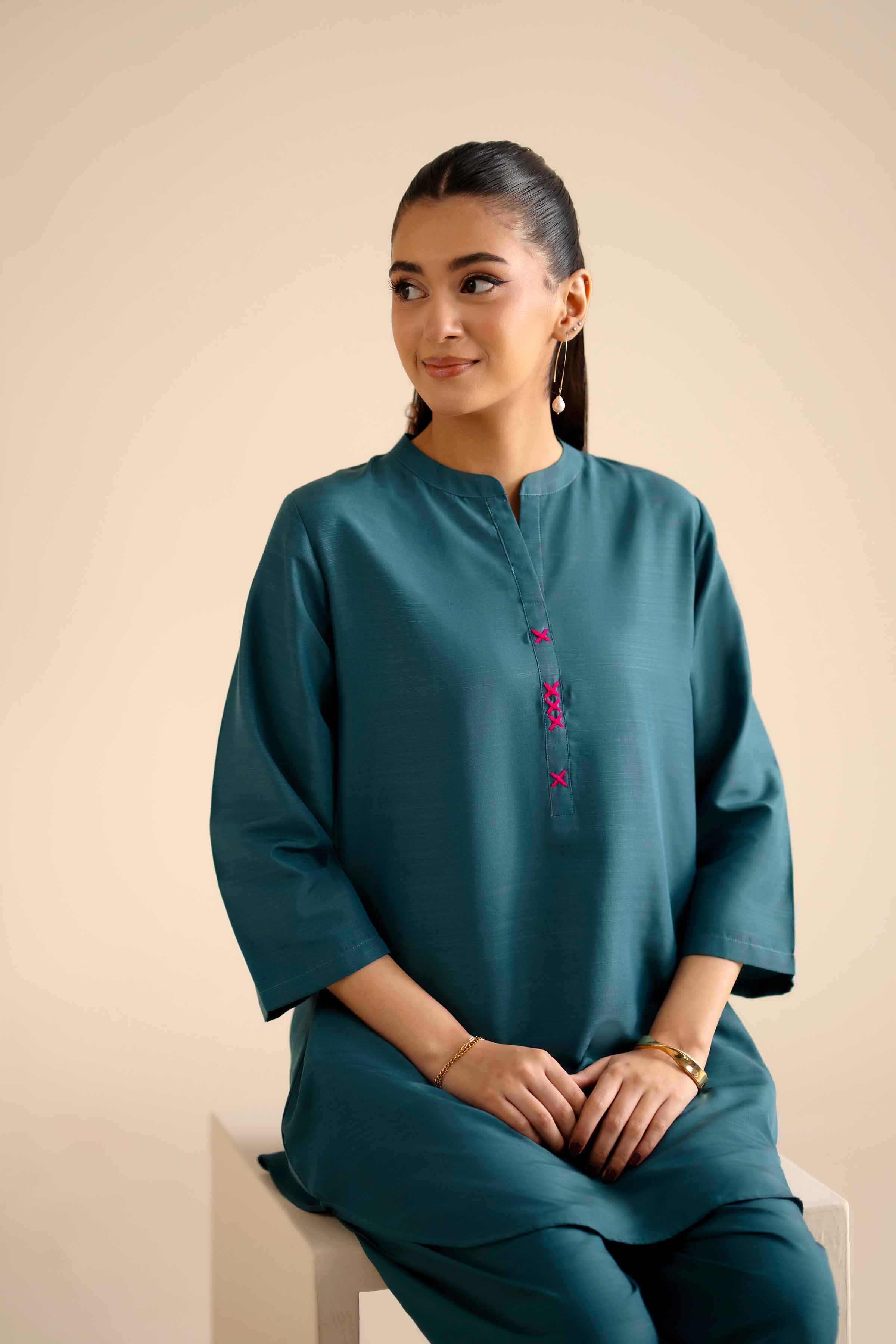 NISHATUAE - Green Solids Silk 2-piece Ready to wear Dress