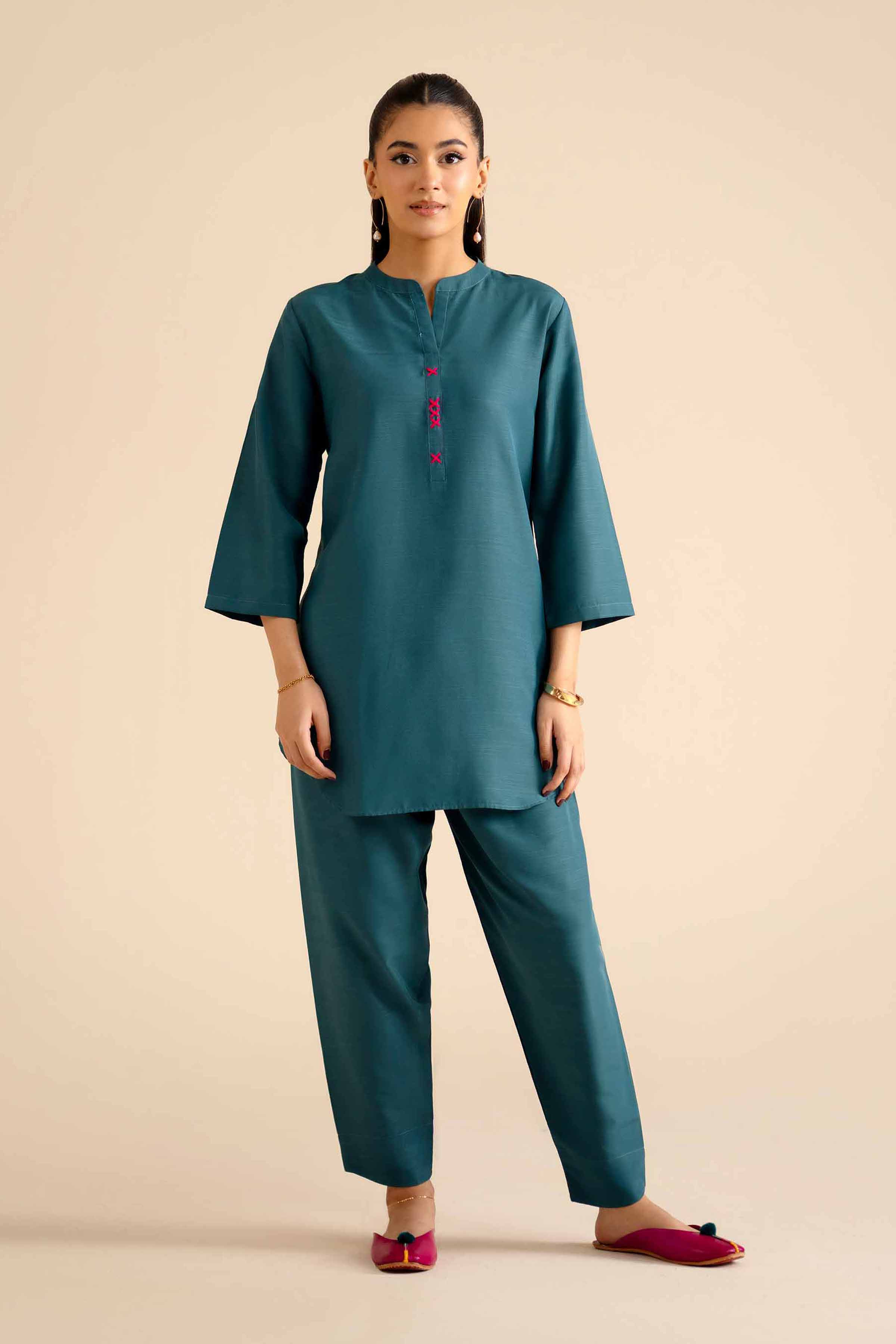 NISHATUAE - Green Solids Silk 2-piece Ready to wear Dress