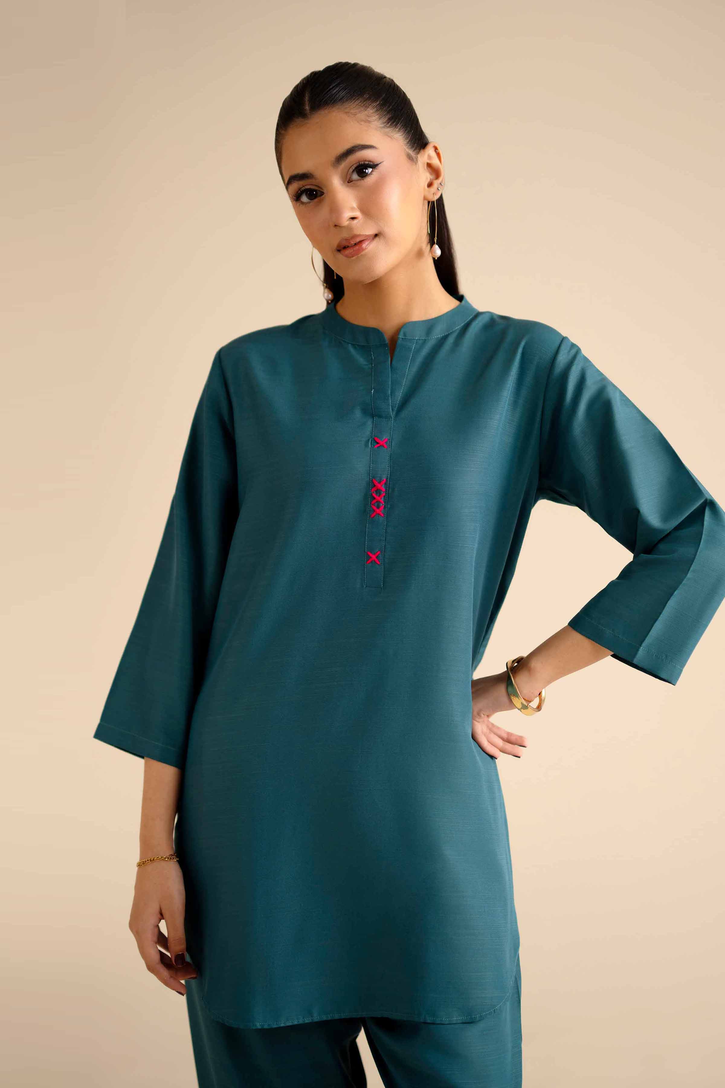 NISHATUAE - Green Solids Silk 2-piece Ready to wear Dress