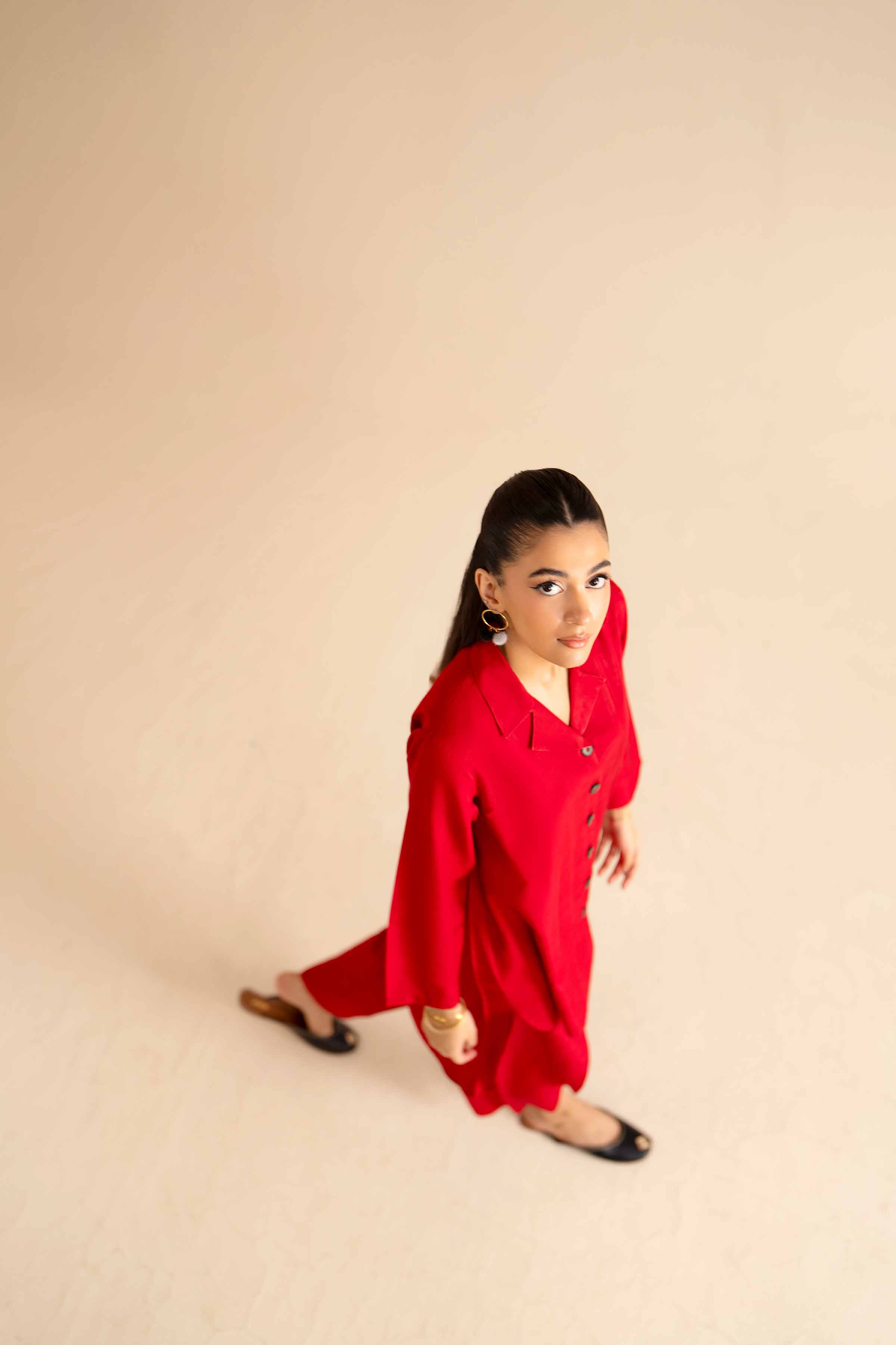 NISHATUAE - Red Solids Silk 2-piece Ready to wear Dress