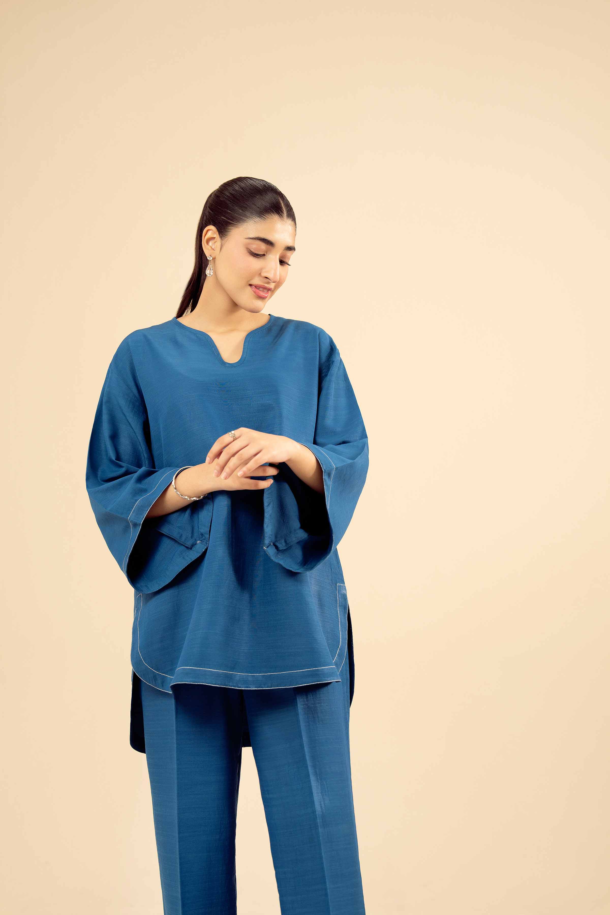 NISHATUAE - Blue Solids Silk 2-piece Ready to wear Dress