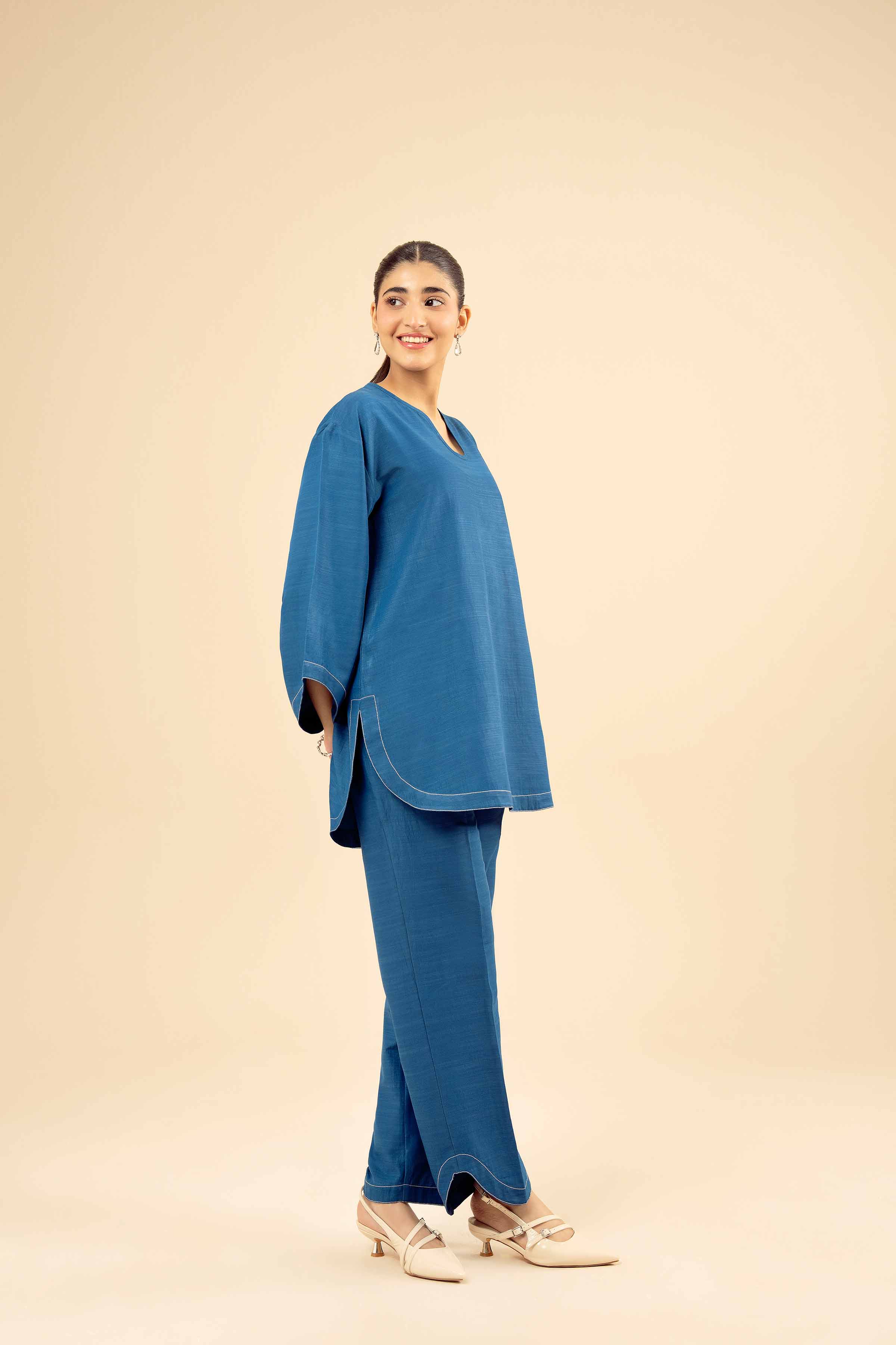 NISHATUAE - Blue Solids Silk 2-piece Ready to wear Dress