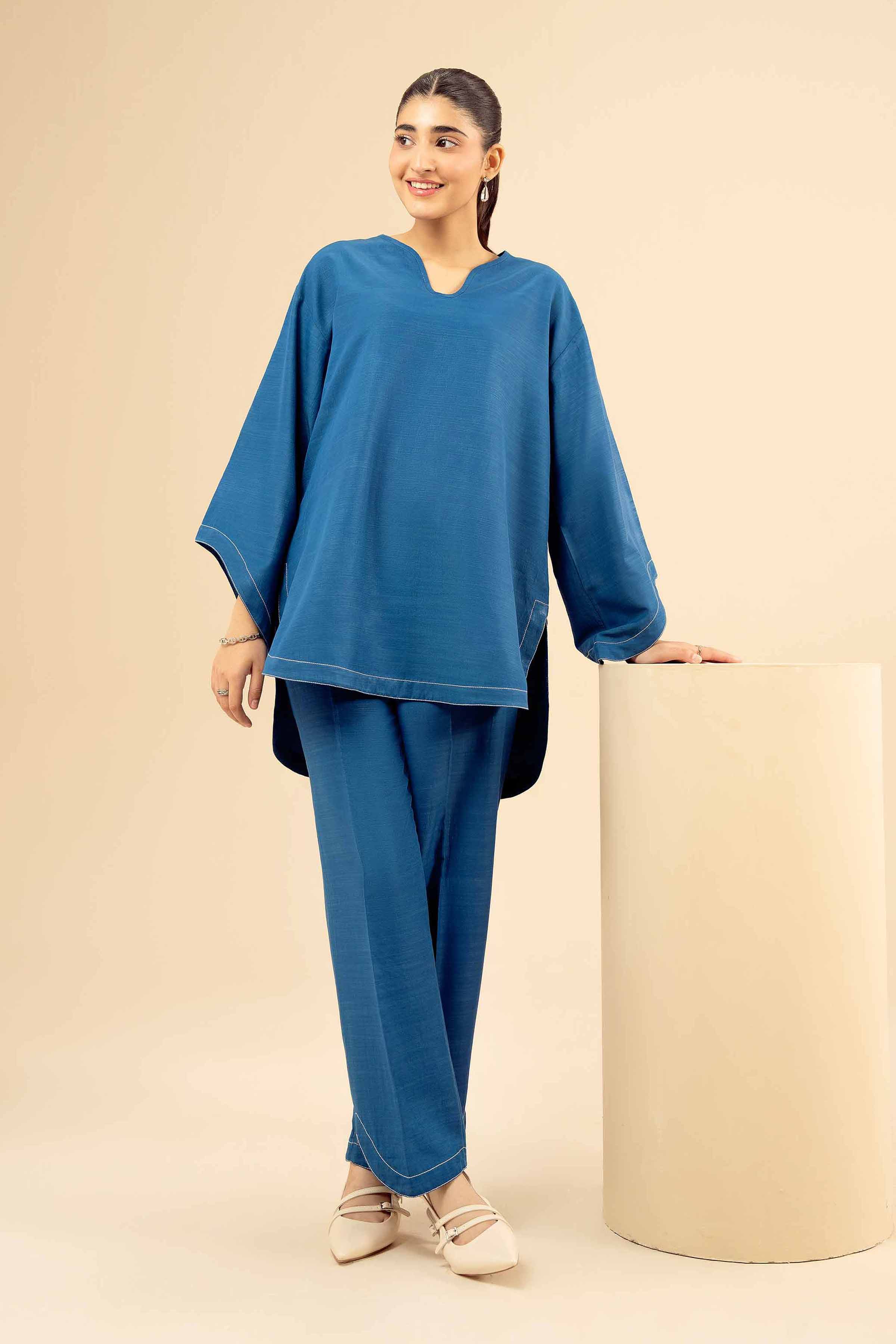 NISHATUAE - Blue Solids Silk 2-piece Ready to wear Dress