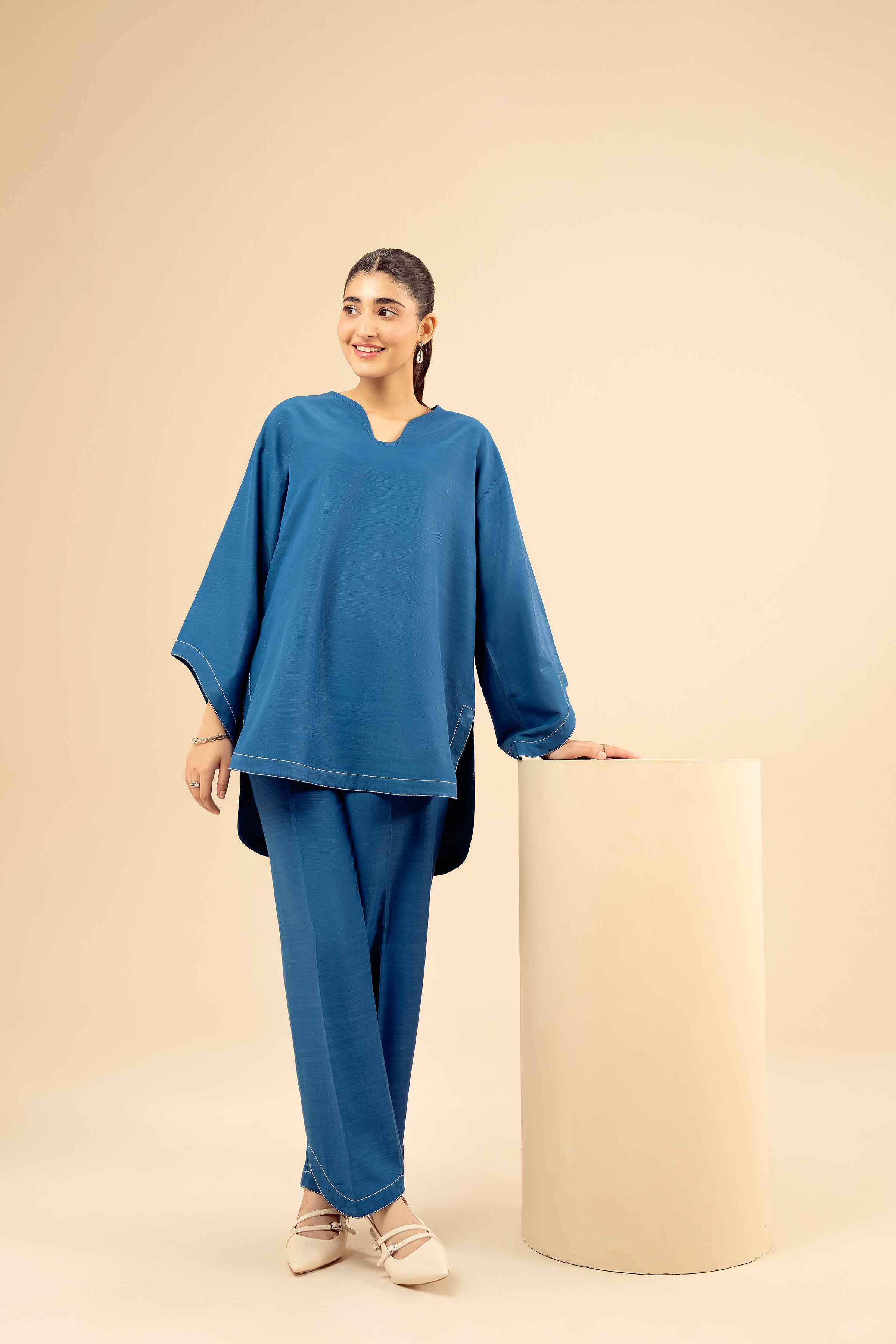 NISHATUAE - Blue Solids Silk 2-piece Ready to wear Dress