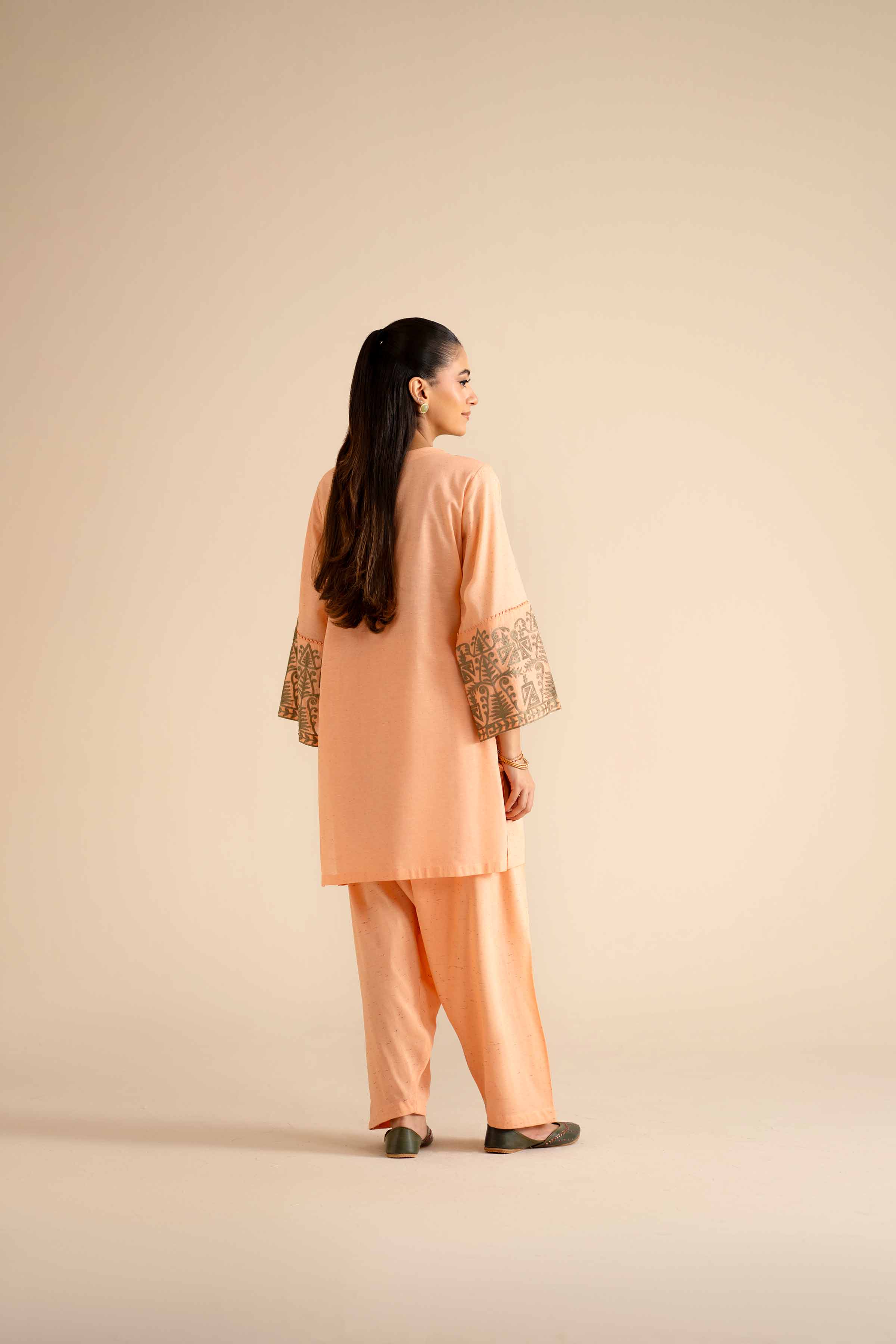 NISHATUAE - Orange Embroidered Khaddar 2-piece Ready to wear Dress
