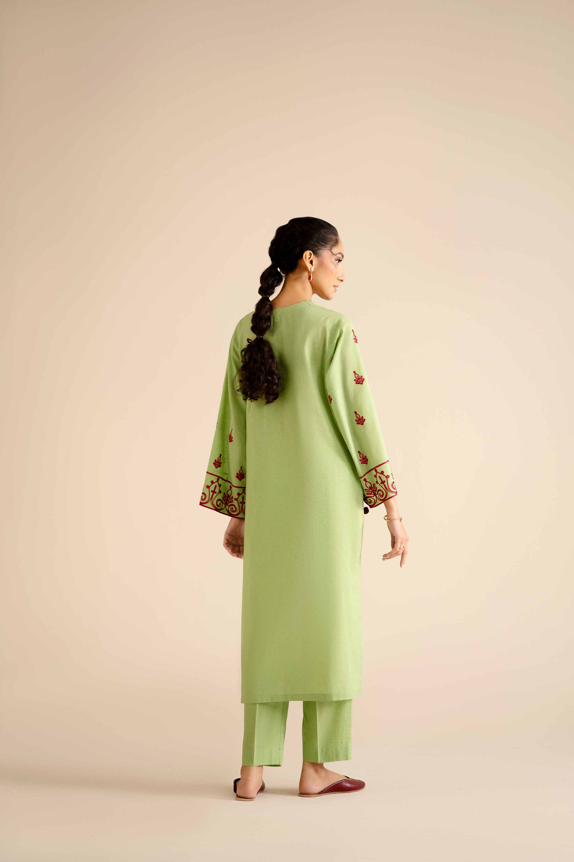 NISHATUAE - Green Embroidered Khaddar 2-piece Ready to wear Dress