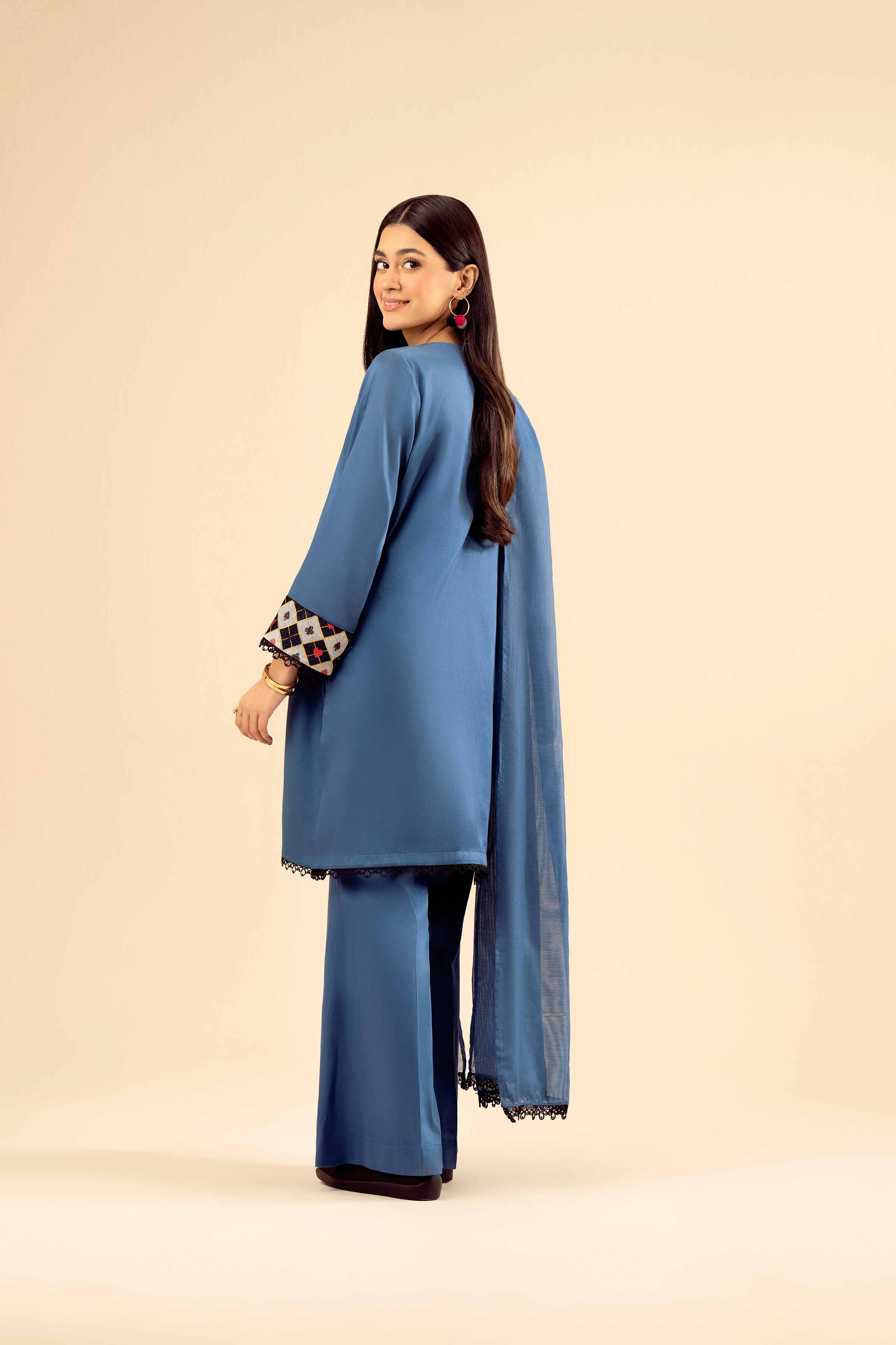 NISHATUAE - Blue Solids Satin 3-piece Ready to wear Suit
