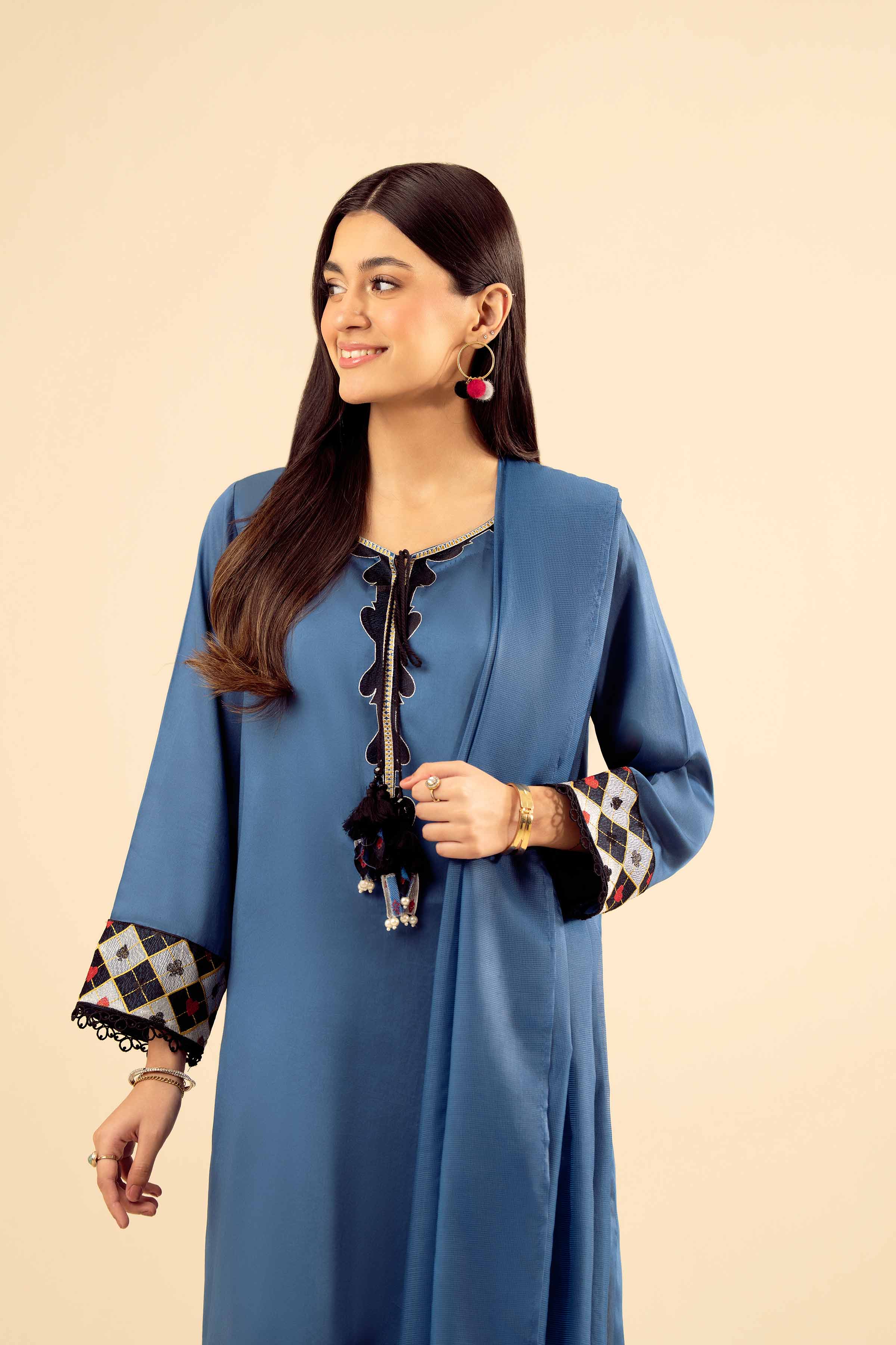 NISHATUAE - Blue Solids Satin 3-piece Ready to wear Suit