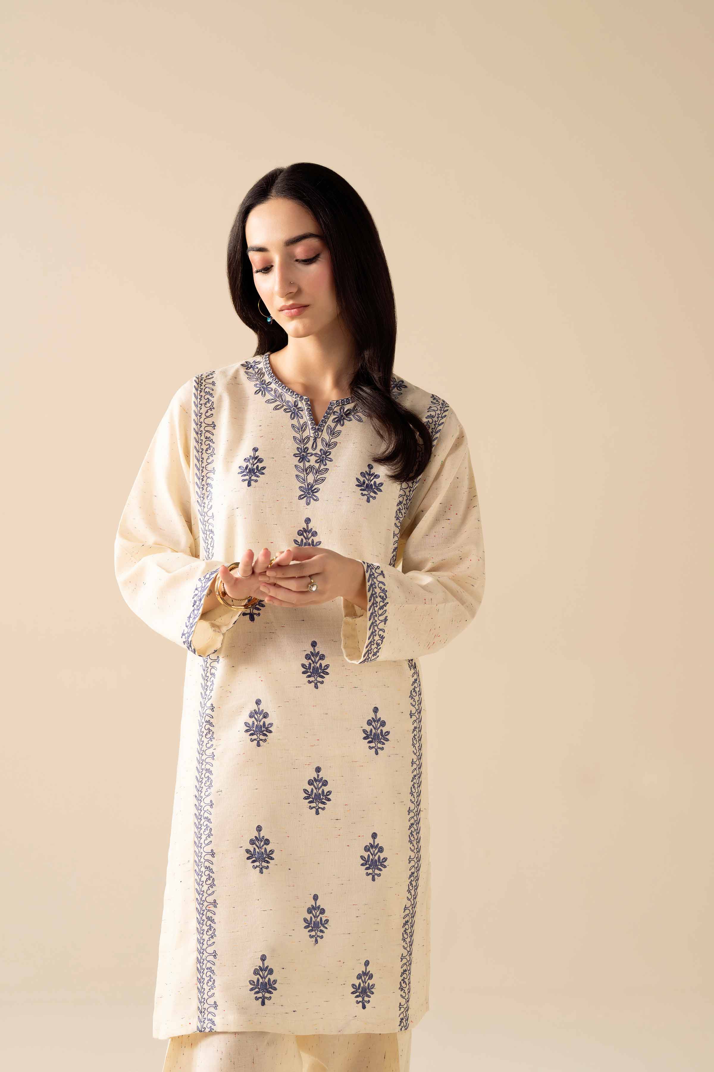 NishatUAE - Off White Embroidered Khaddar 2-piece Ready To Wear Dress