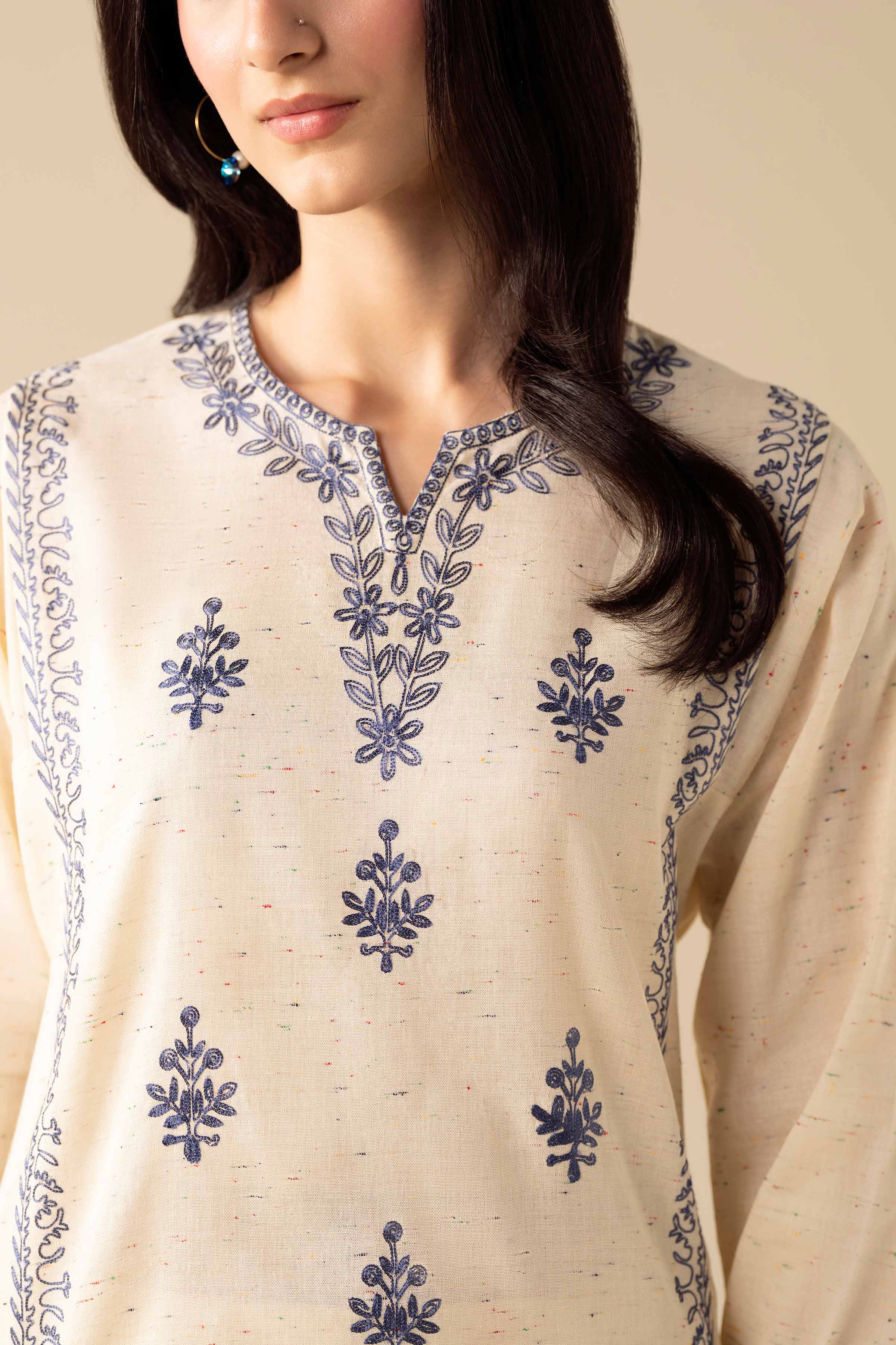 NishatUAE - Off White Embroidered Khaddar 2-piece Ready To Wear Dress