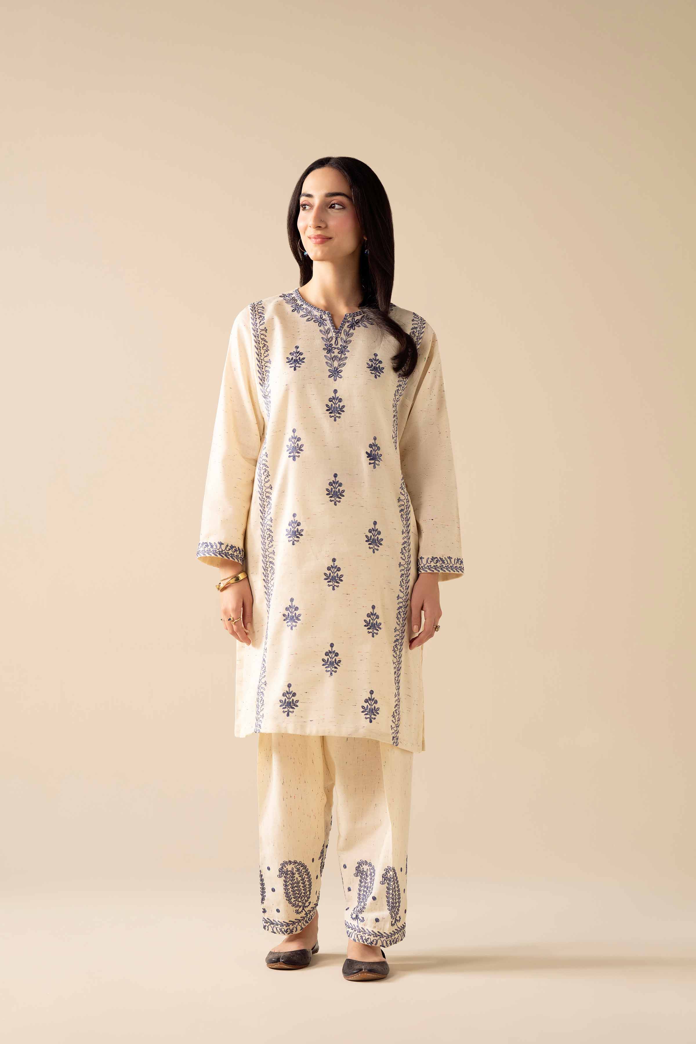 NishatUAE - Off White Embroidered Khaddar 2-piece Ready To Wear Dress