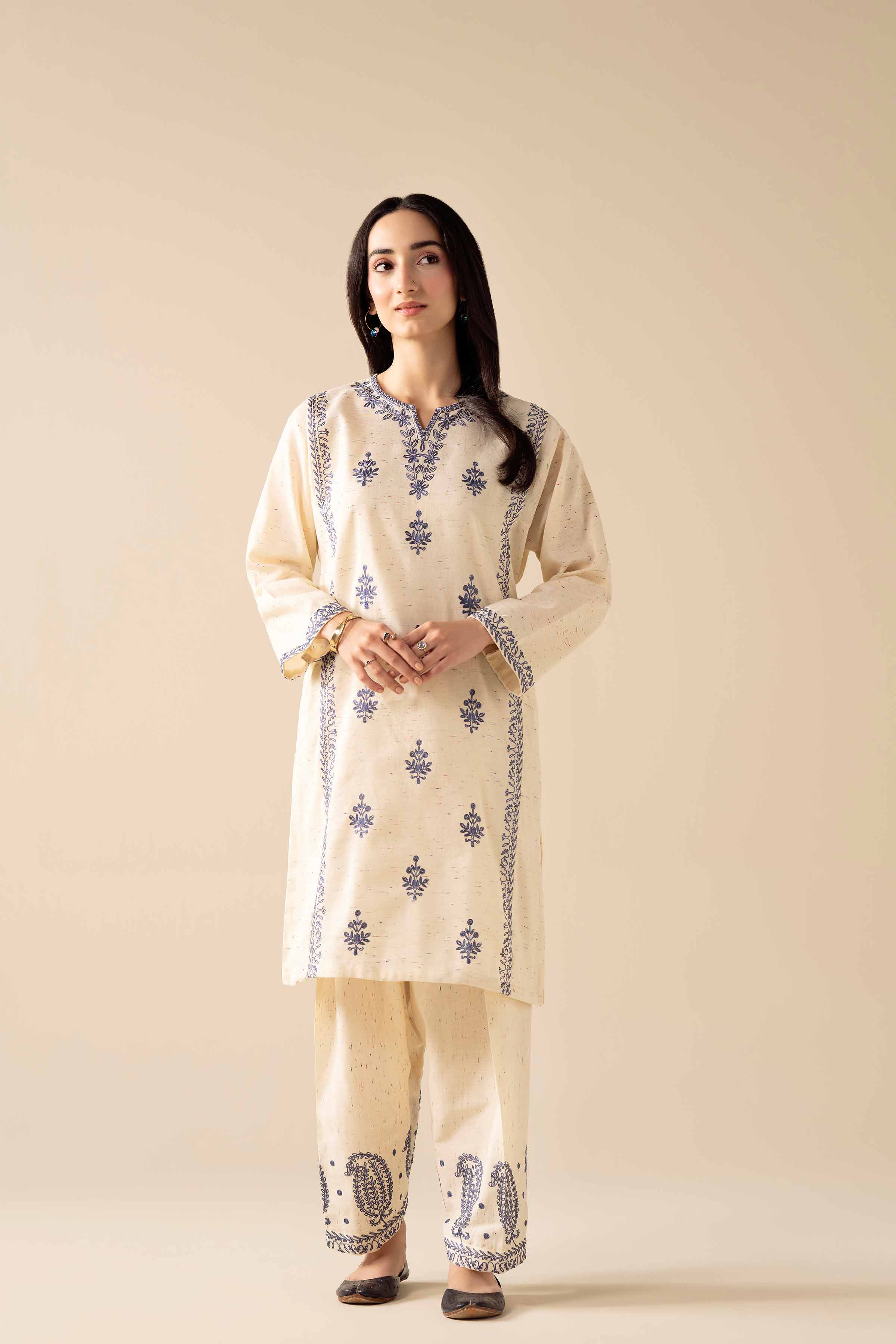NishatUAE - Off White Embroidered Khaddar 2-piece Ready To Wear Dress