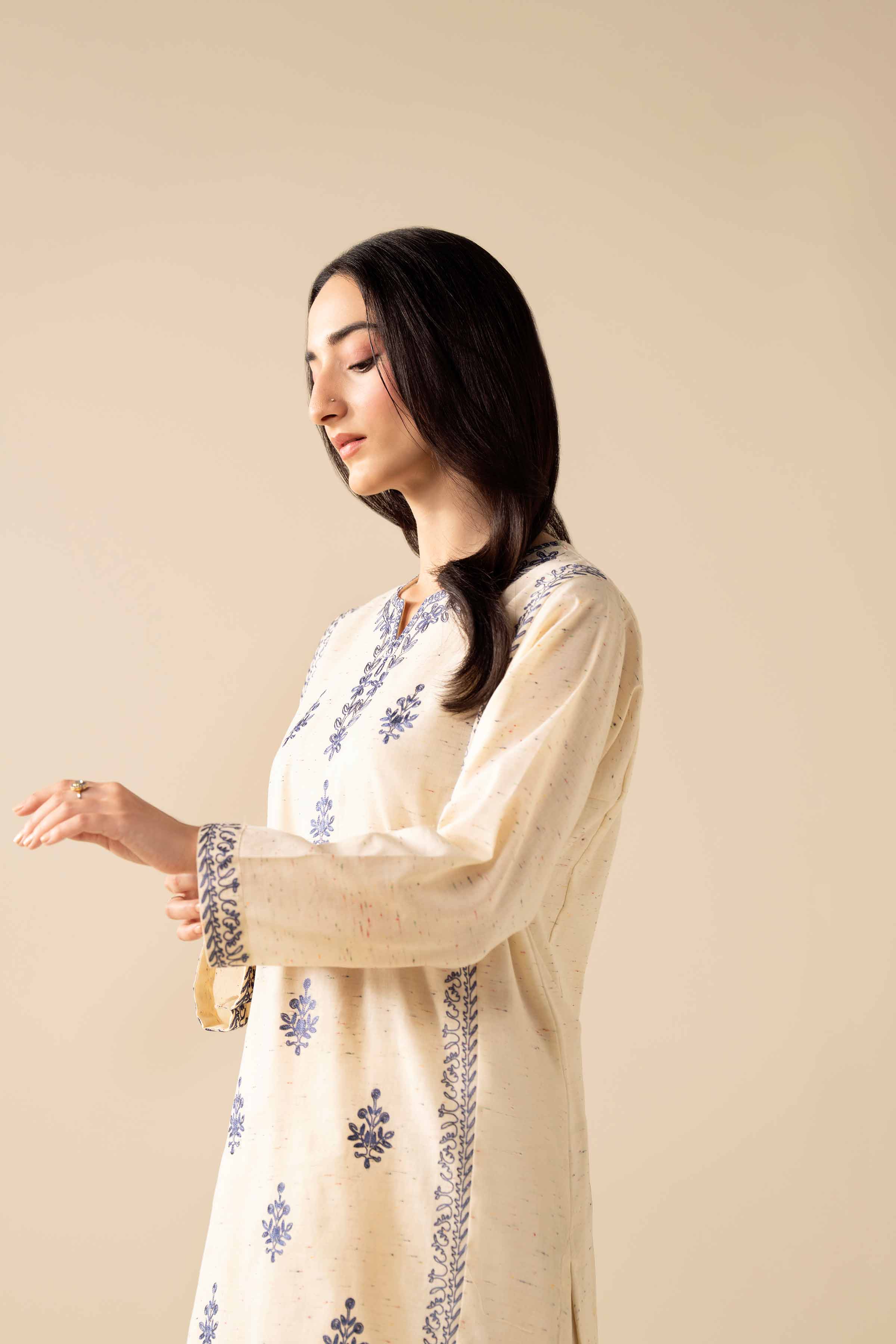NishatUAE - Off White Embroidered Khaddar 2-piece Ready To Wear Dress