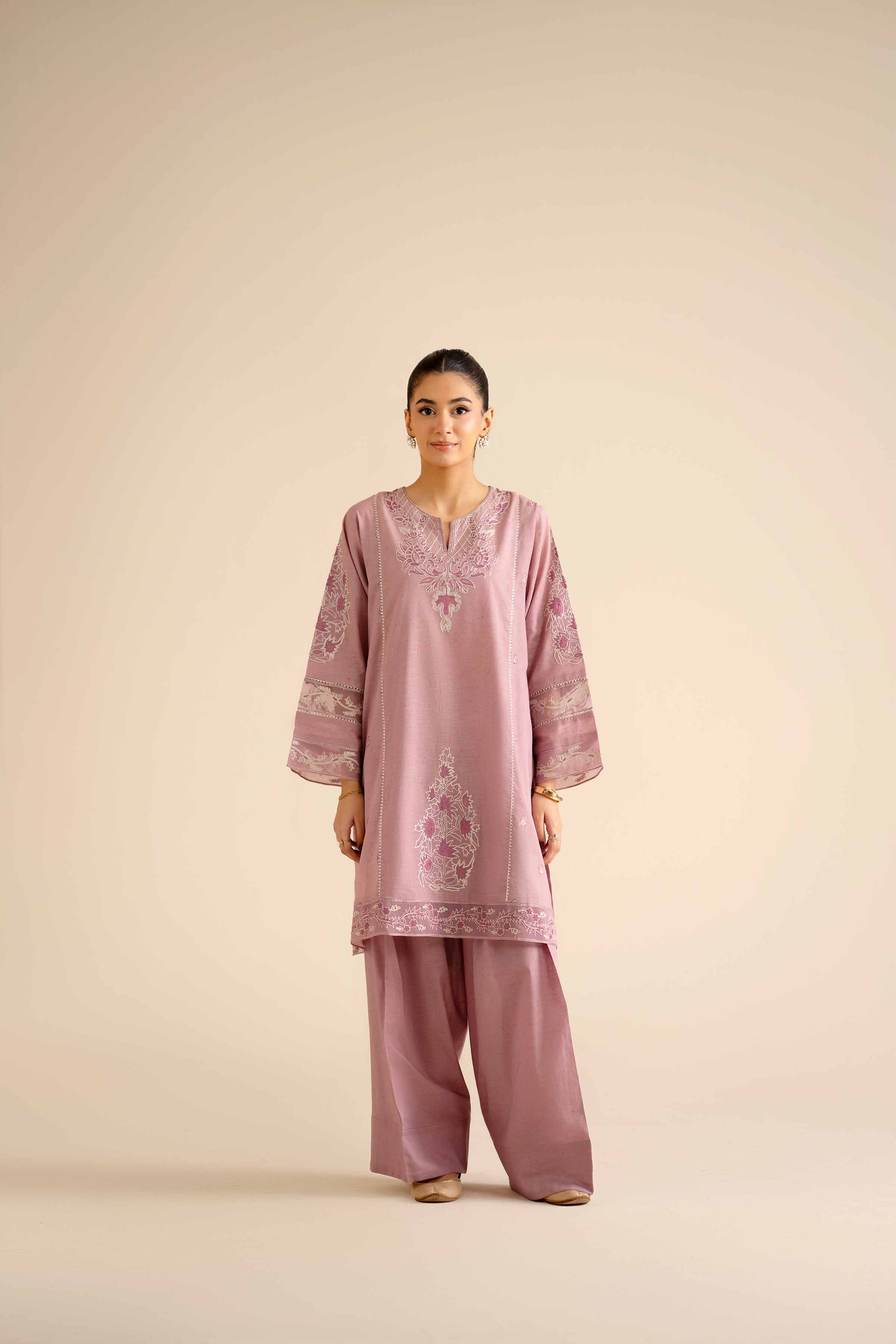 NISHATUAE - Purple Embroidered Khaddar 2-piece Ready to wear Dress