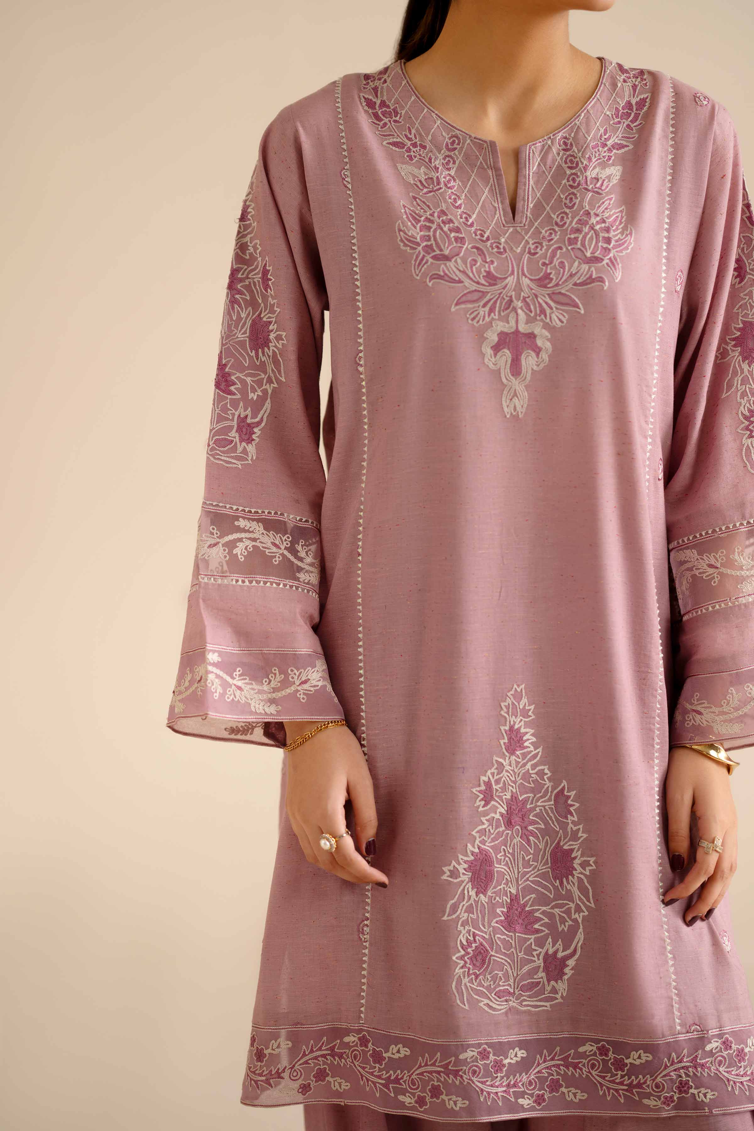 NISHATUAE - Purple Embroidered Khaddar 2-piece Ready to wear Dress