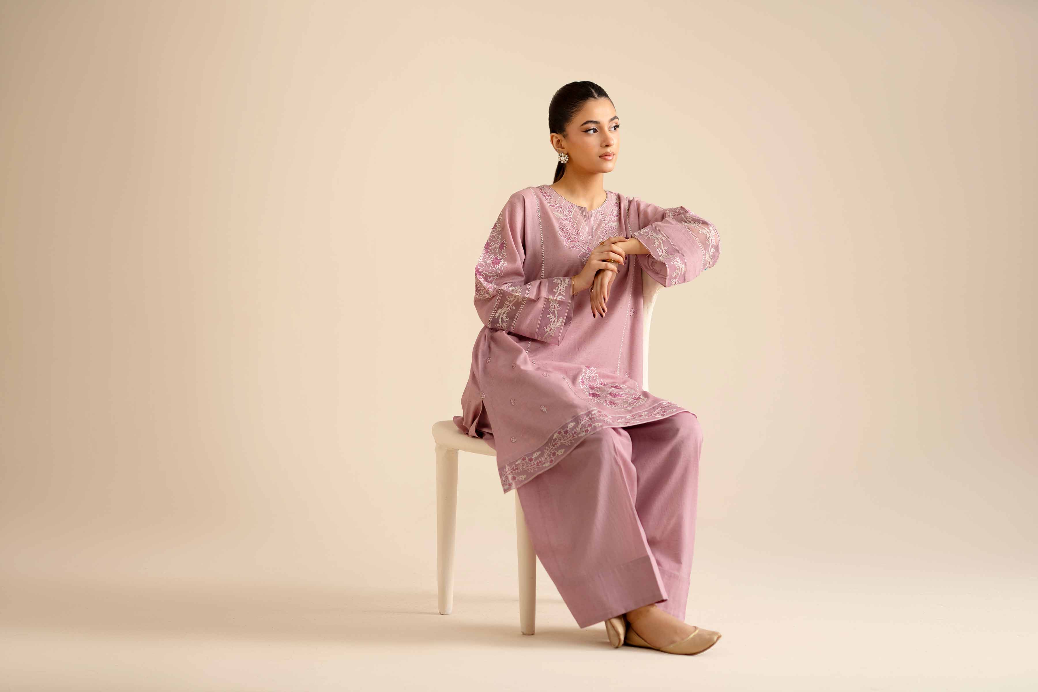 NISHATUAE - Purple Embroidered Khaddar 2-piece Ready to wear Dress