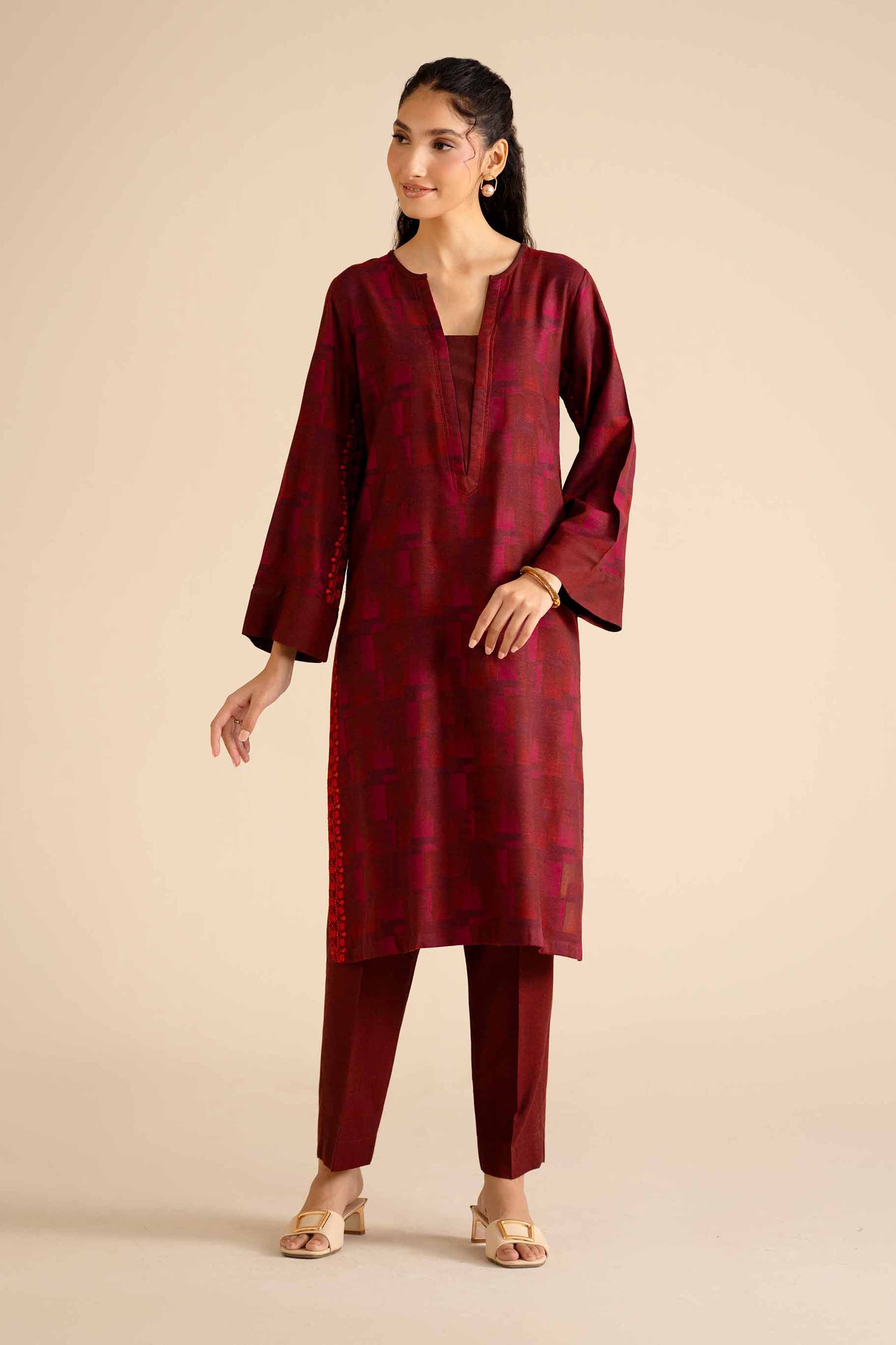 NISHATUAE - Red Solids Jamawar 2-piece Ready to wear Dress