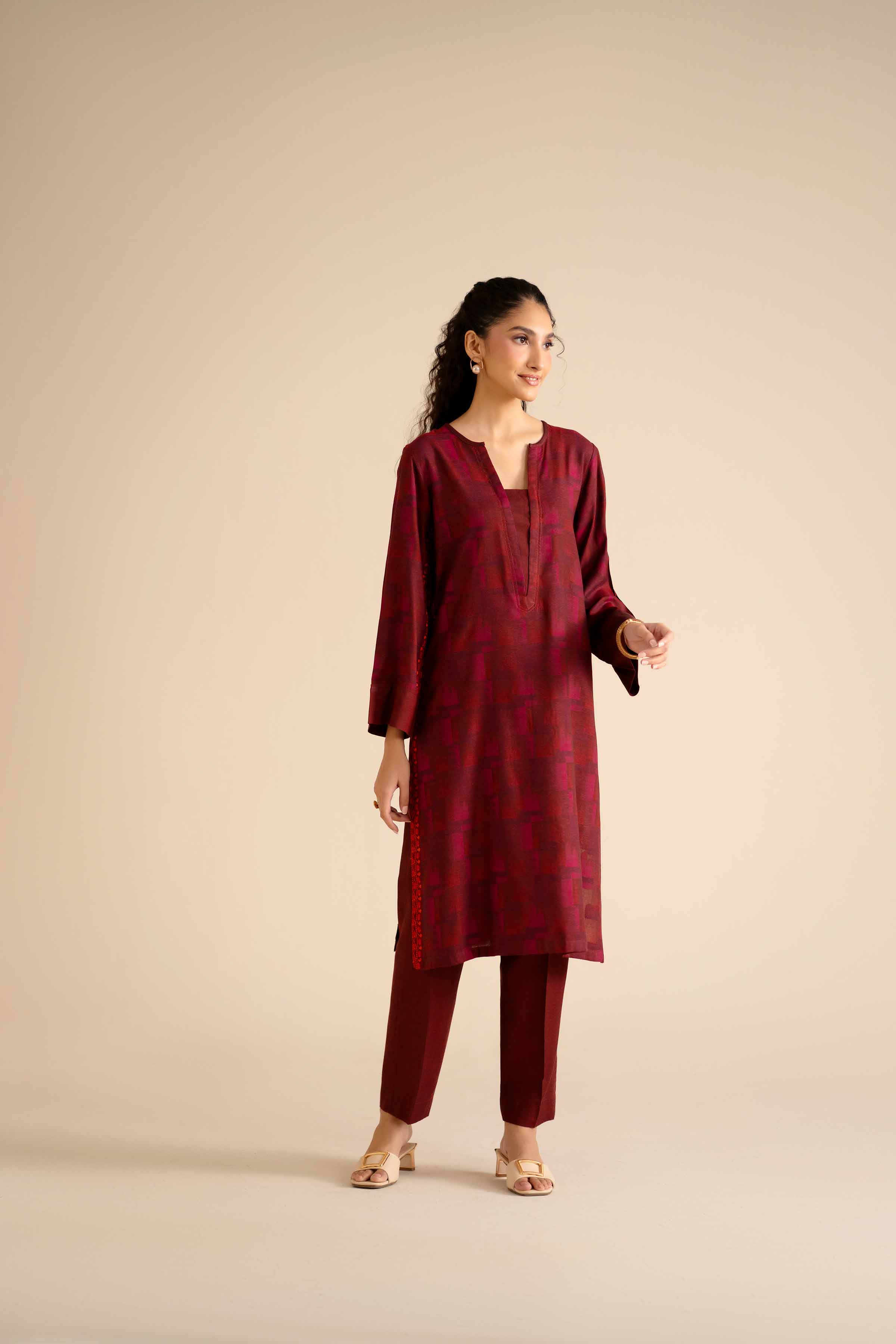 NISHATUAE - Red Solids Jamawar 2-piece Ready to wear Dress
