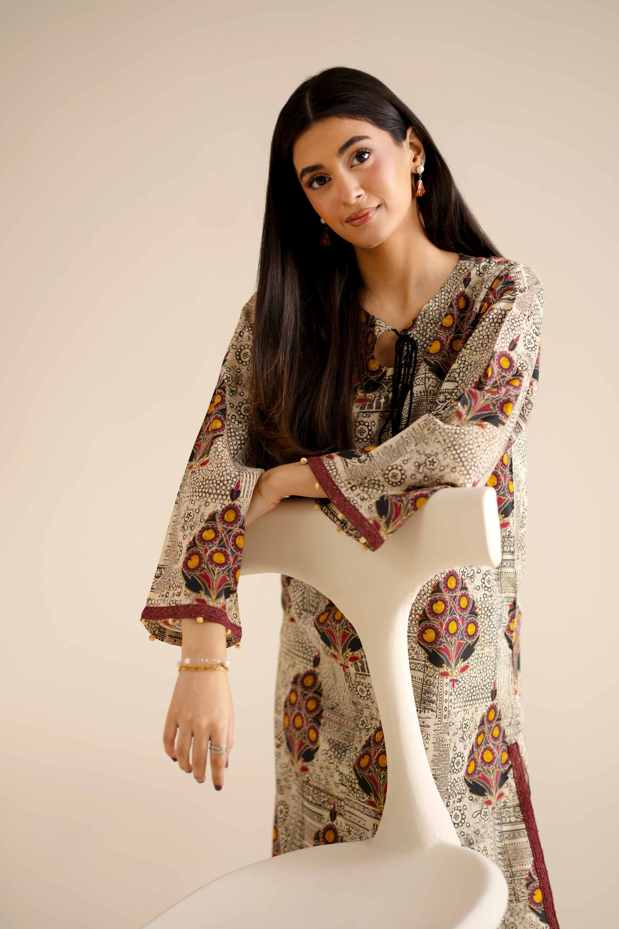 NISHATUAE - Beige Printed Tropical 2-piece Ready to wear Dress