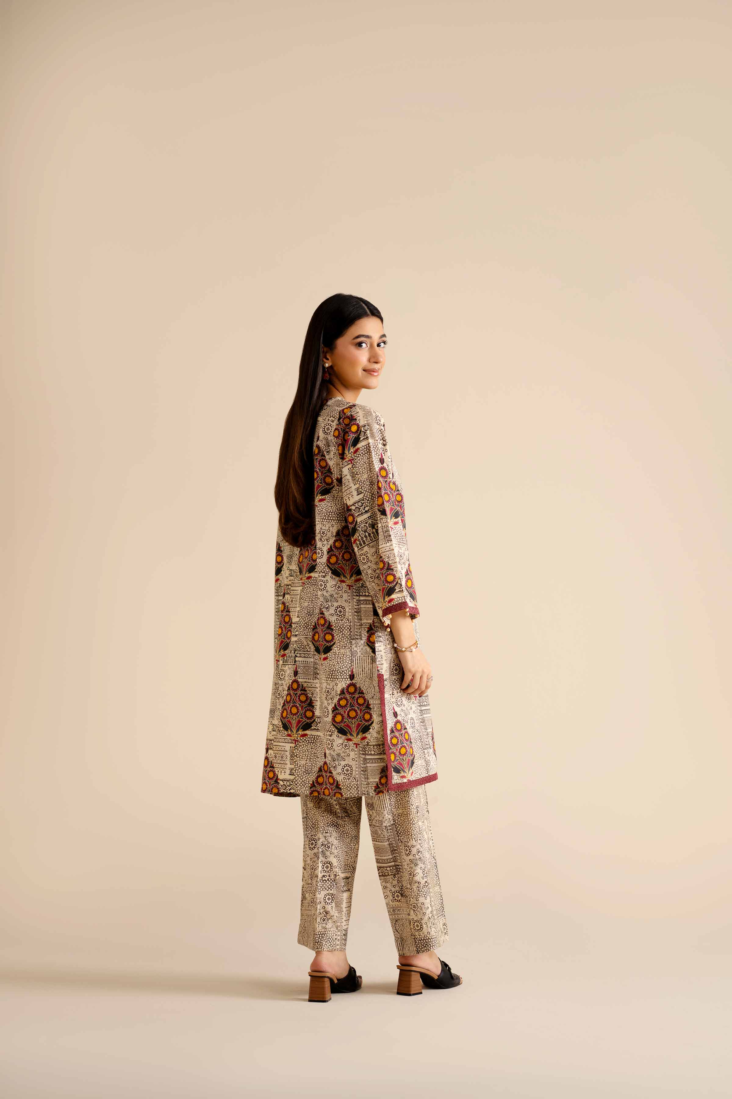 NISHATUAE - Beige Printed Tropical 2-piece Ready to wear Dress