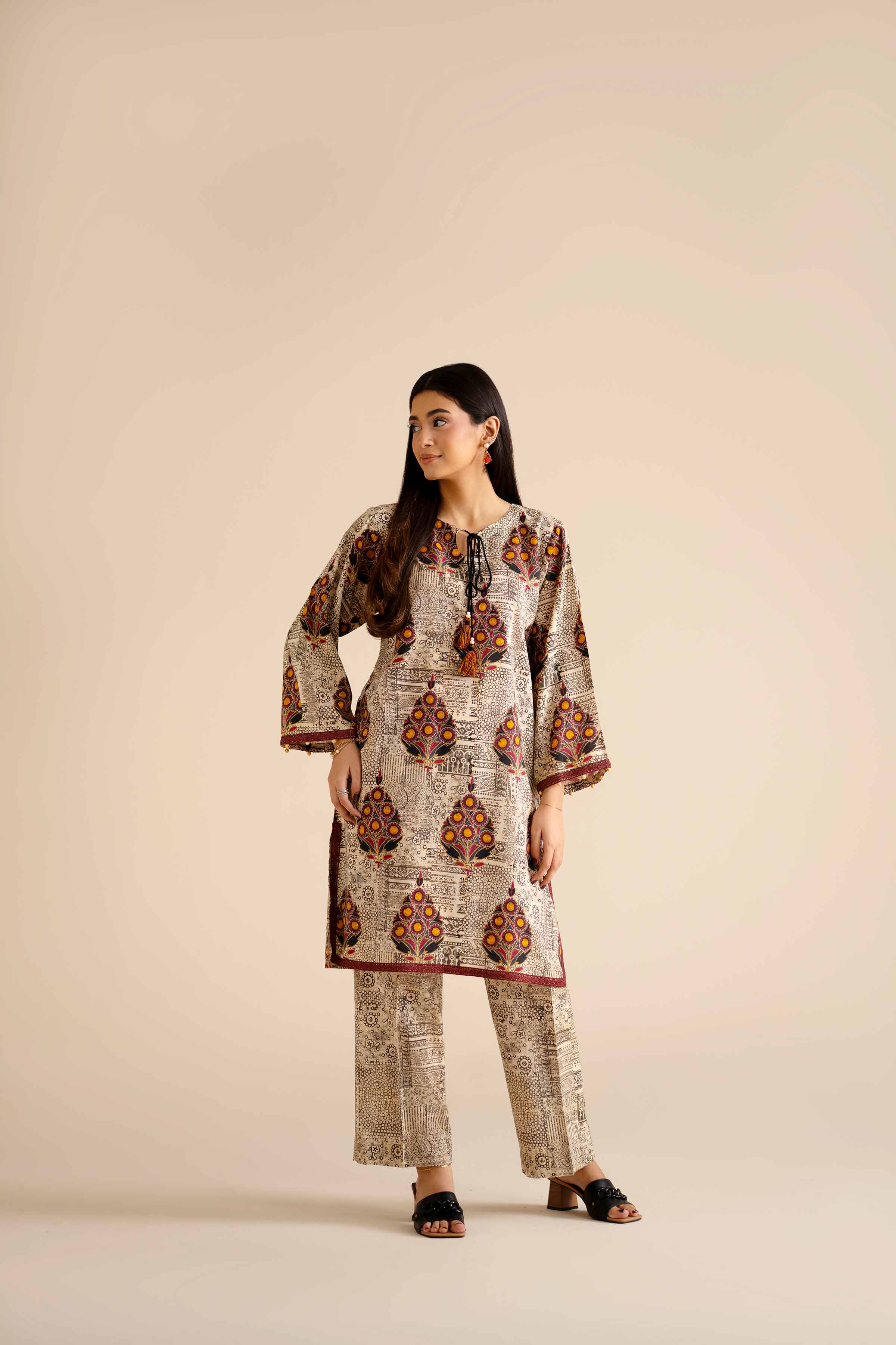 NISHATUAE - Beige Printed Tropical 2-piece Ready to wear Dress