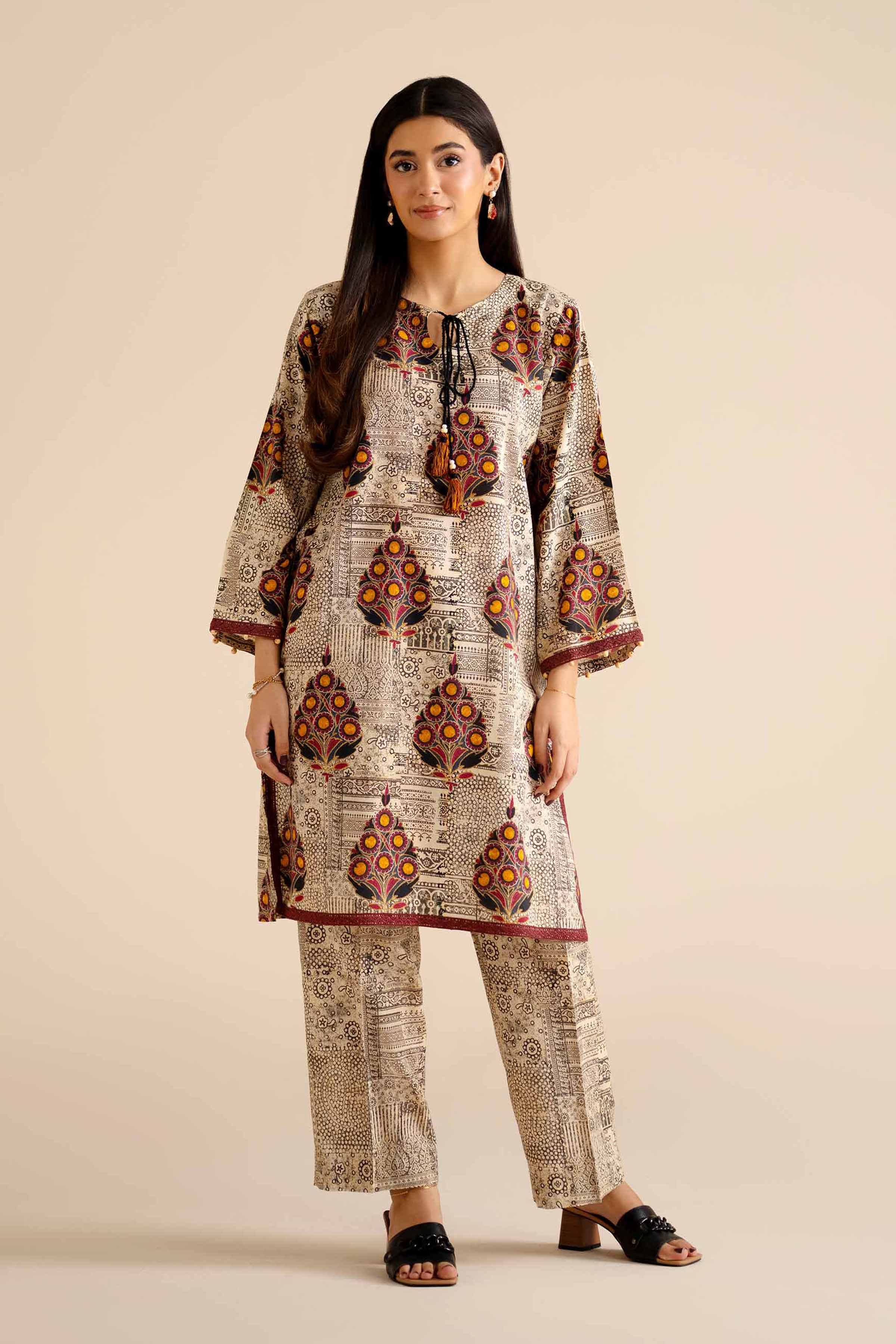 NISHATUAE - Beige Printed Tropical 2-piece Ready to wear Dress